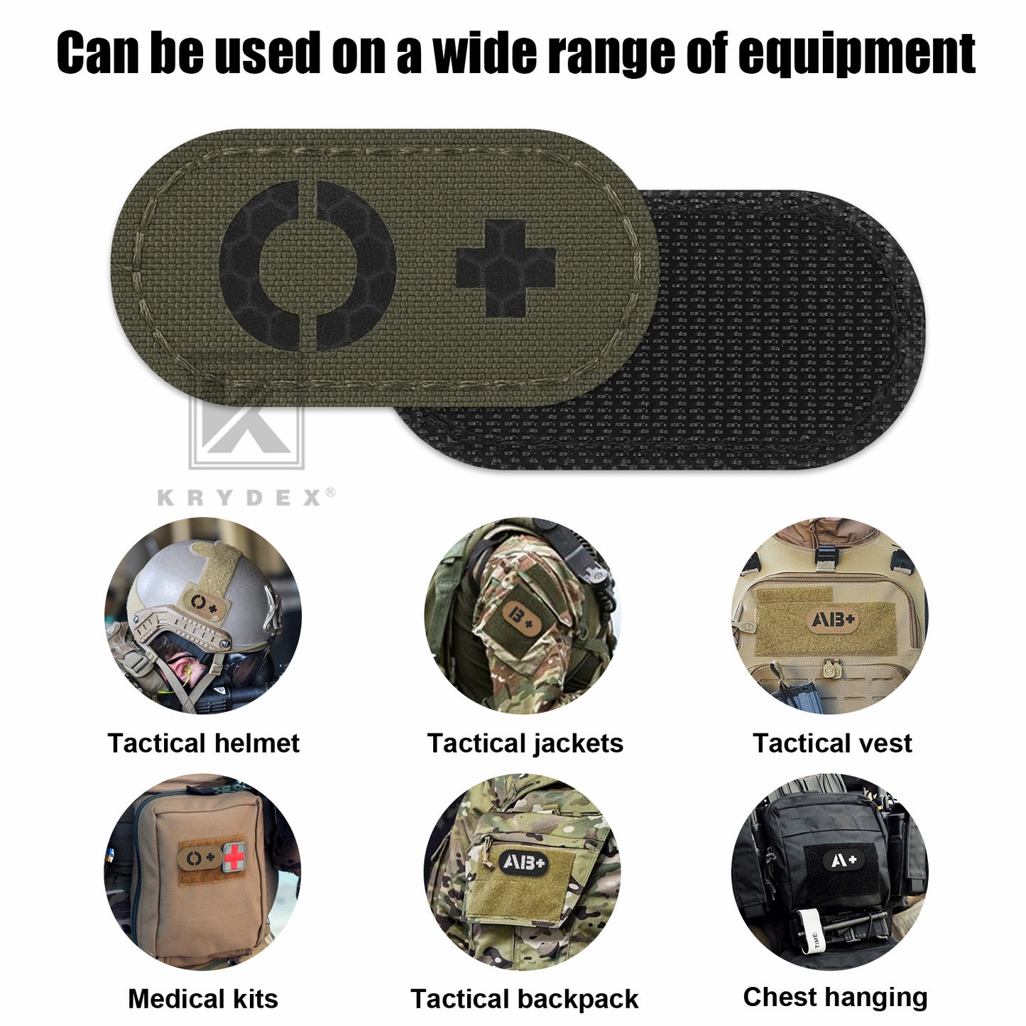 Krydex 4pcs AB+ POS Blood Type Patches Tactical Reflective Hook & Loop Badge First Aid Emergency IFAK Trauma Patch 2x1 In.