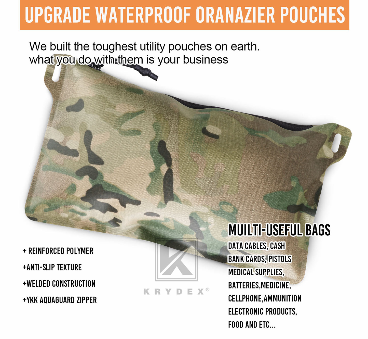 Krydex Tactical Waterproof Tool Gear Pouch Zippered Outdoor Organizer Bag Multi-Purpose Range Bag