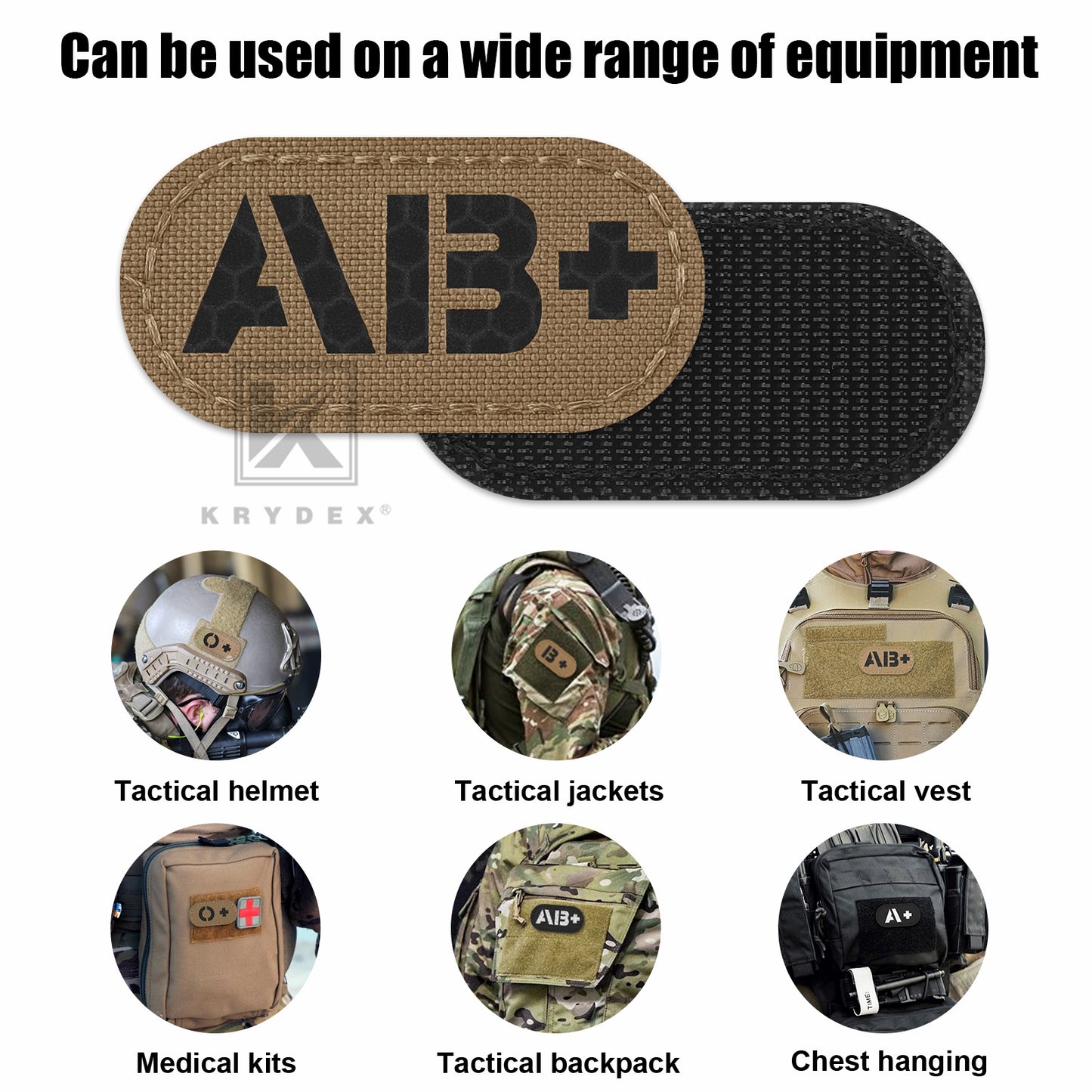 Krydex 4pcs AB+ POS Blood Type Patches Tactical Reflective Hook & Loop Badge First Aid Emergency IFAK Trauma Patch 2x1 In.