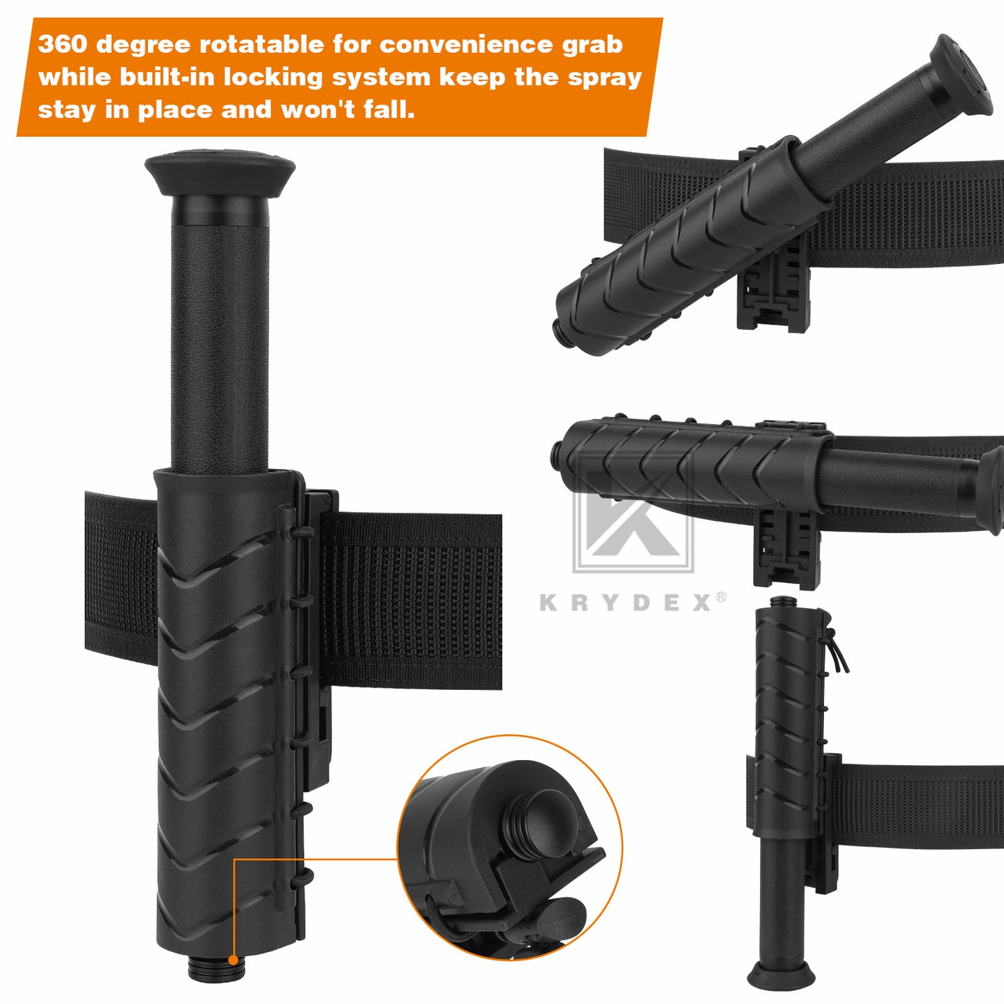 Krydex Baton Holder ASP Sentry Baton Pouch 6.3" - 7.75" - 9.0" - 9.5" Retracted Agent Baton Carry Case 360 Degree Rotating Policy Duty Belt 1.5" - 2.25"