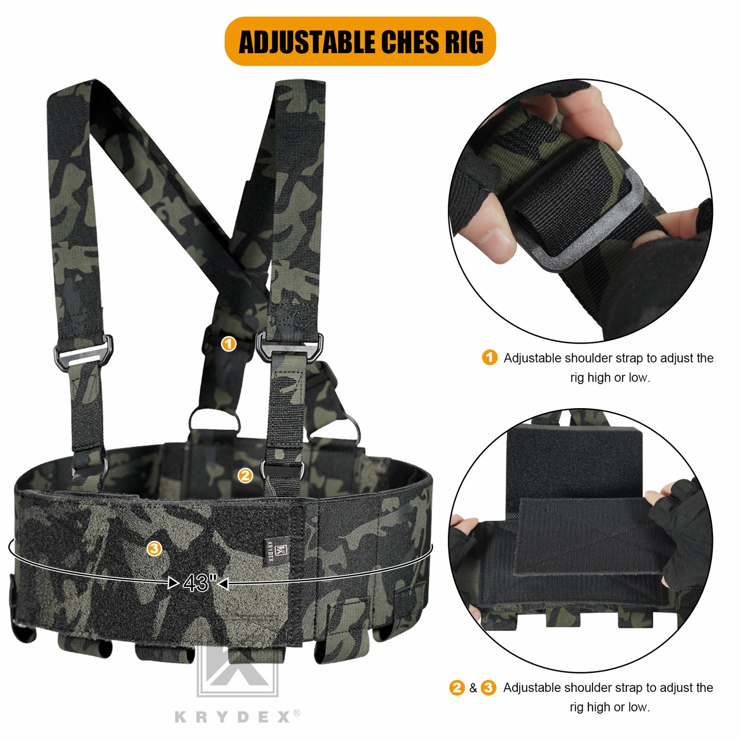 KRYDEX Tactical 5.56 Ready Rig Low Vis Chest Rig Elastic Cummerbund Concealed Lightweight Adjustable Vest