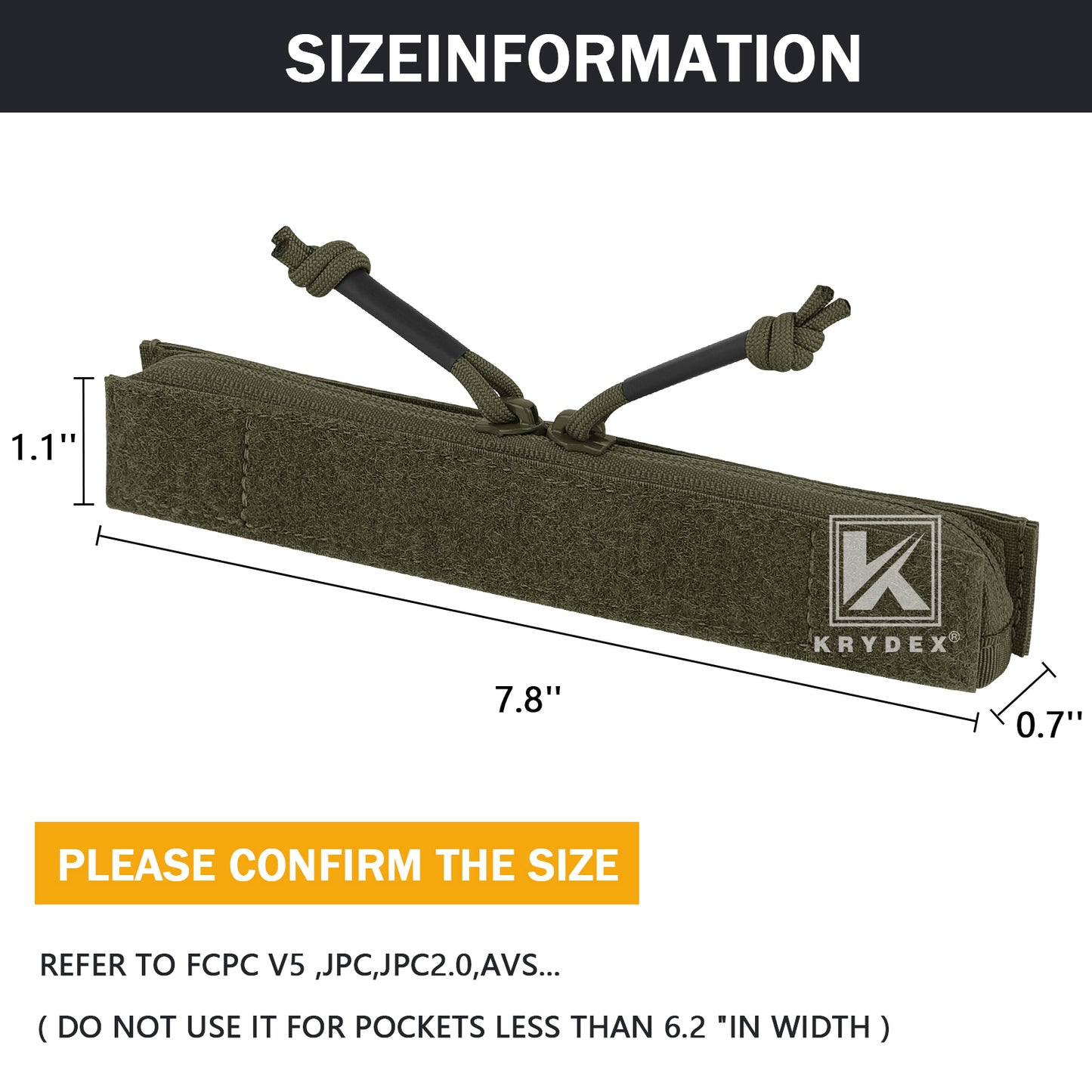 Krydex Tactical Vest Admin Pocket Zipper Insert Chest Full Two Way Zip For 511 Trainer Vest CPC Carrier