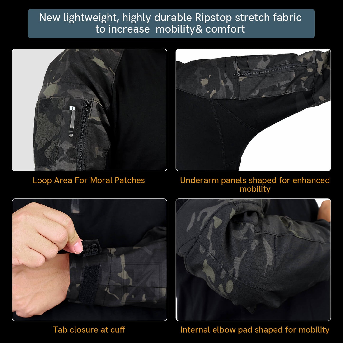 Krydex Tactical Men’s Combat Shirts with Elbow Pads Uniform