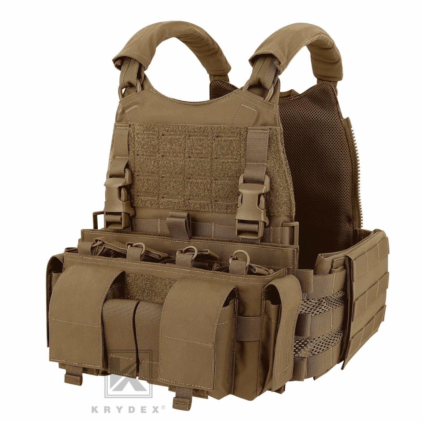 KRYDEX Tactical SCARAB Plate Carrier Heavy Duty Modular MOLLE Vest + MF IV Placard 556 & 9mm Magazine Pouch
