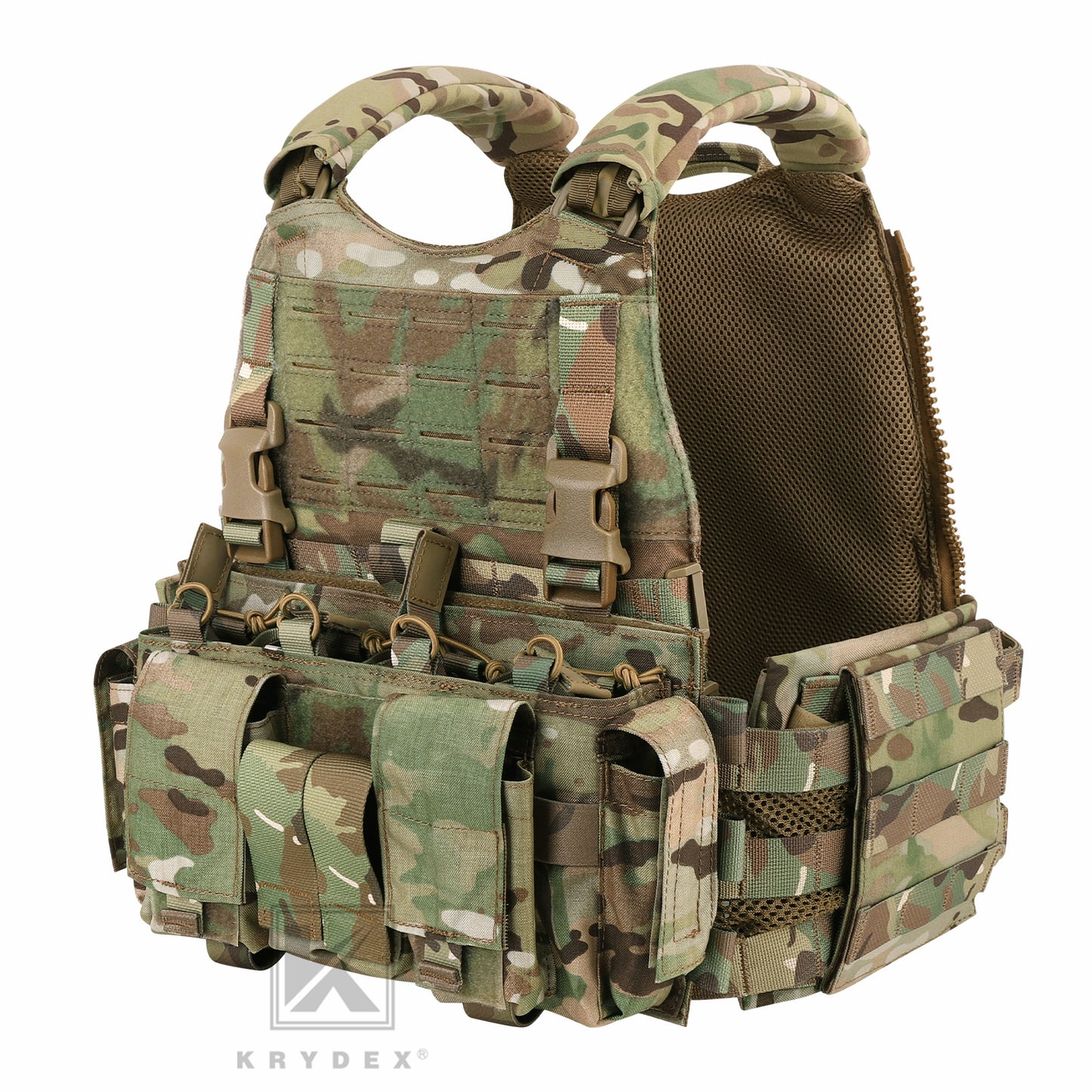 KRYDEX Tactical SCARAB Plate Carrier Heavy Duty Modular MOLLE Vest + MF IV Placard 556 & 9mm Magazine Pouch