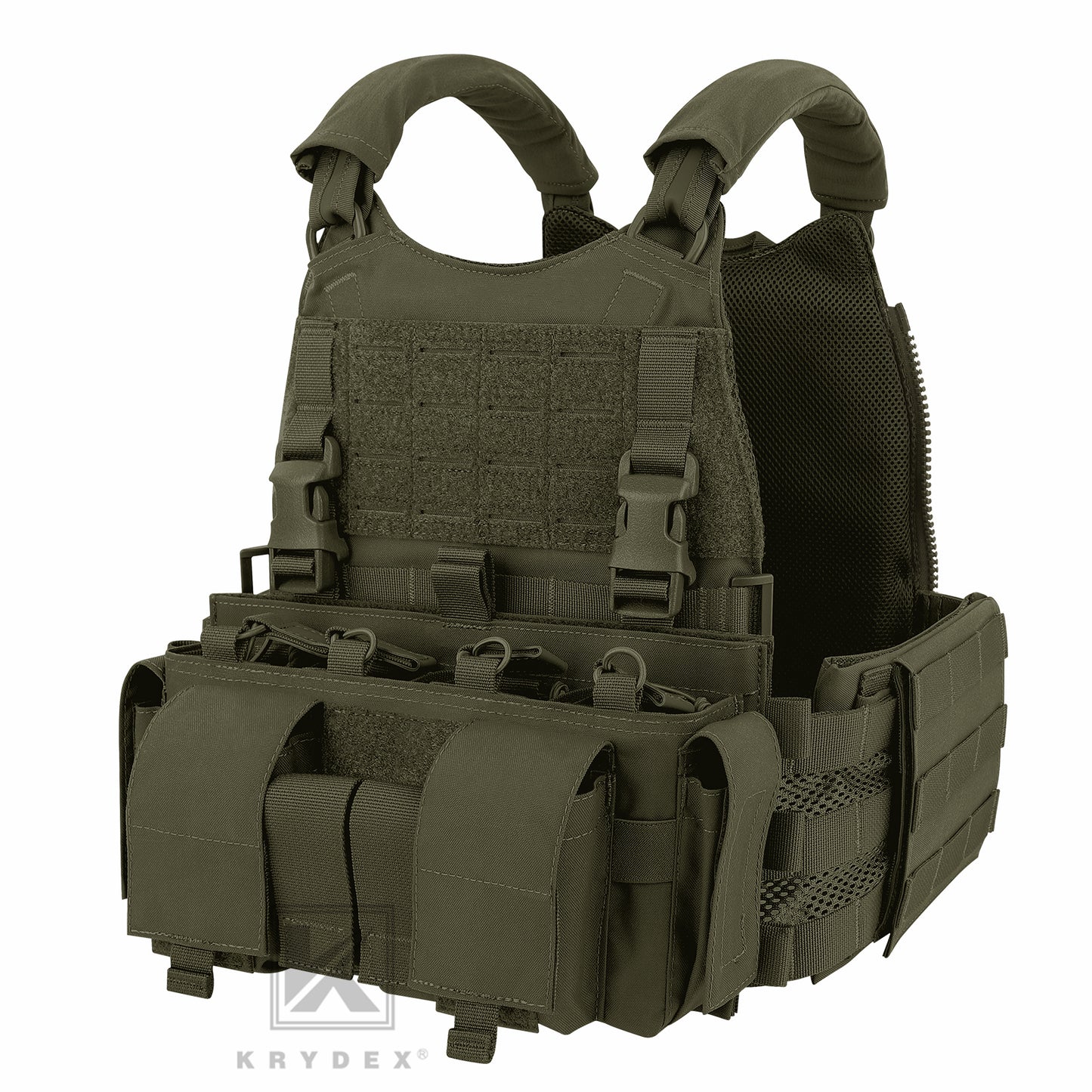KRYDEX Tactical SCARAB Plate Carrier Heavy Duty Modular MOLLE Vest + MF IV Placard 556 & 9mm Magazine Pouch