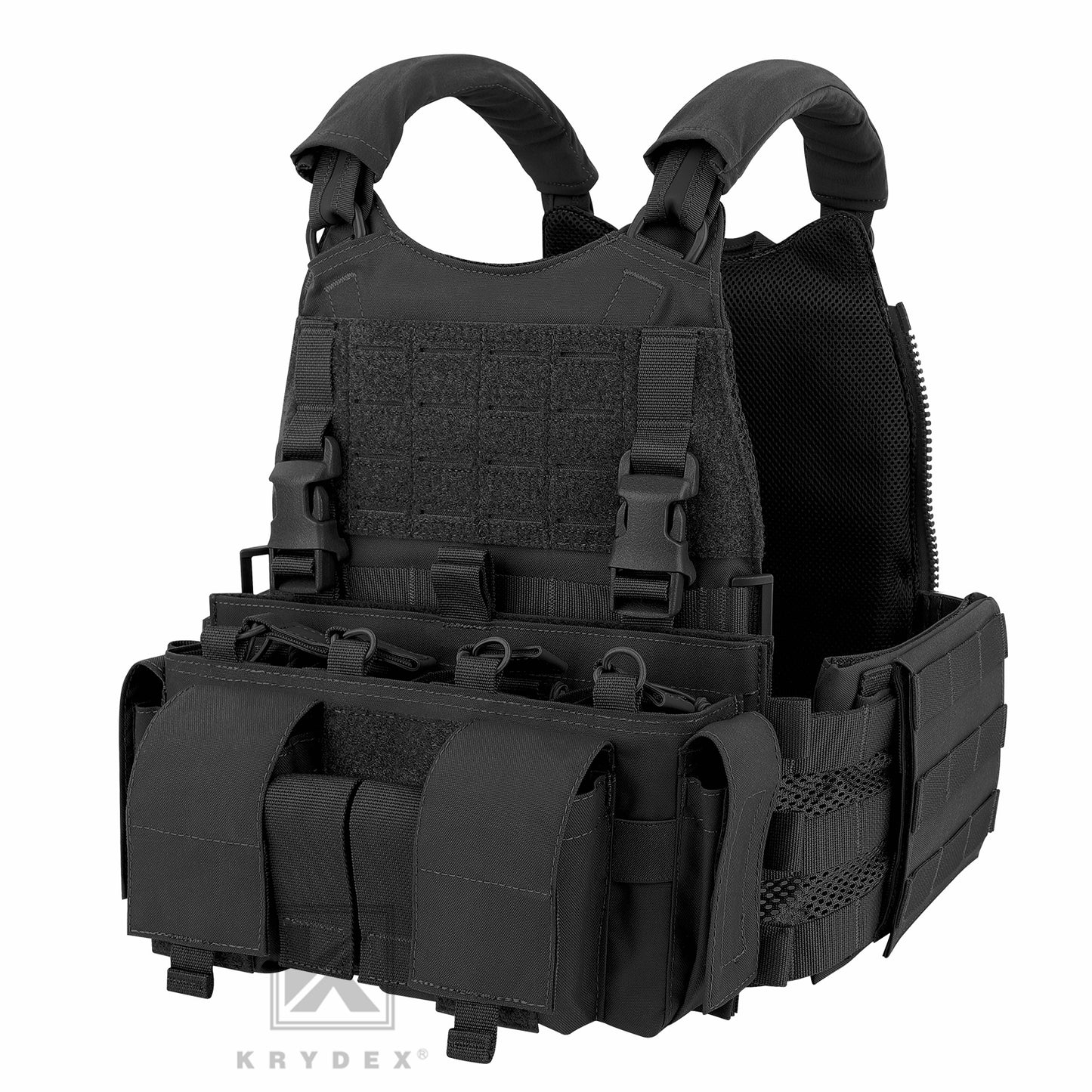 KRYDEX Tactical SCARAB Plate Carrier Heavy Duty Modular MOLLE Vest + MF IV Placard 556 & 9mm Magazine Pouch