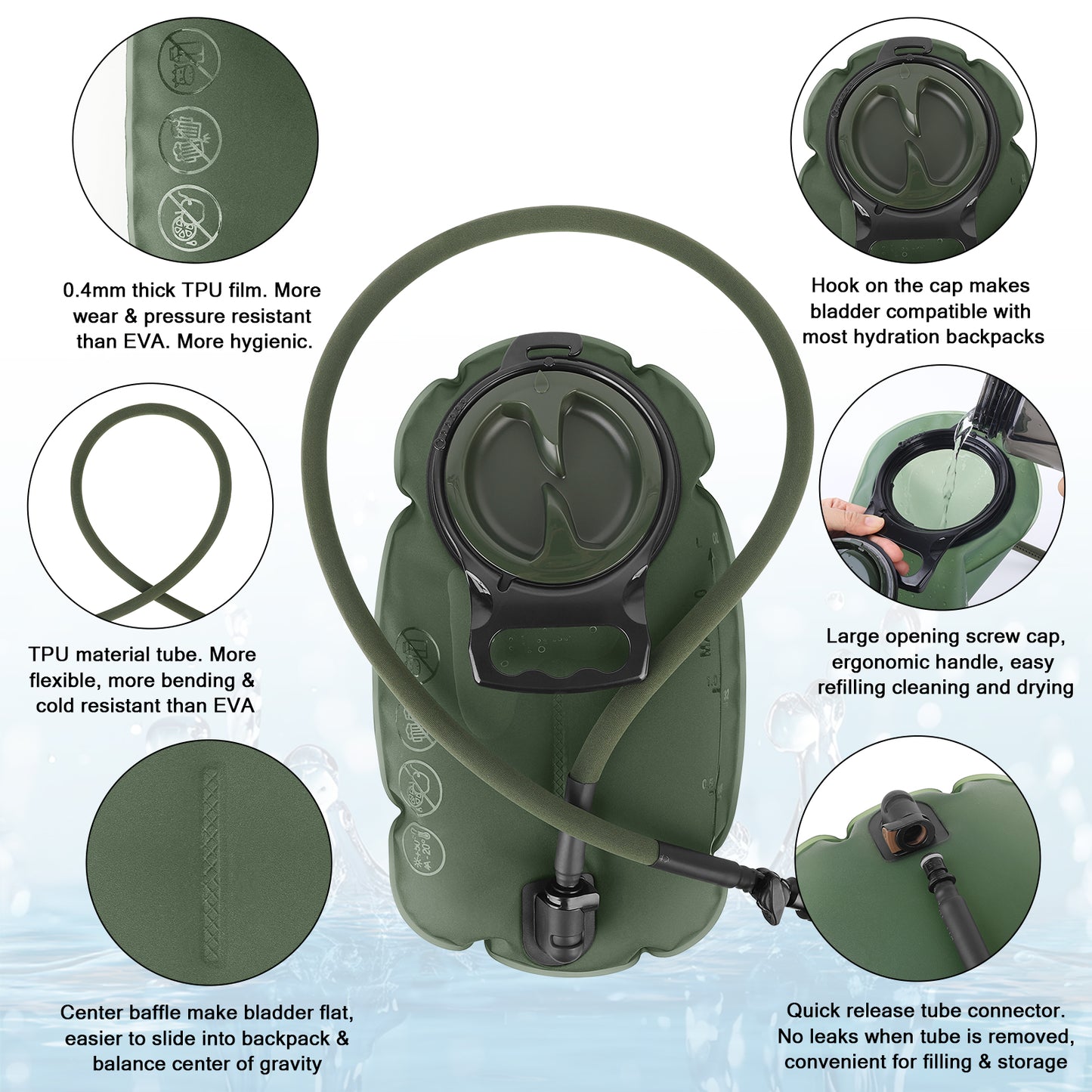 Krydex Tactical Hydration Pack 1.5L 50oz Water Bladder Carrier MOLLE for vest Hydro Backpack