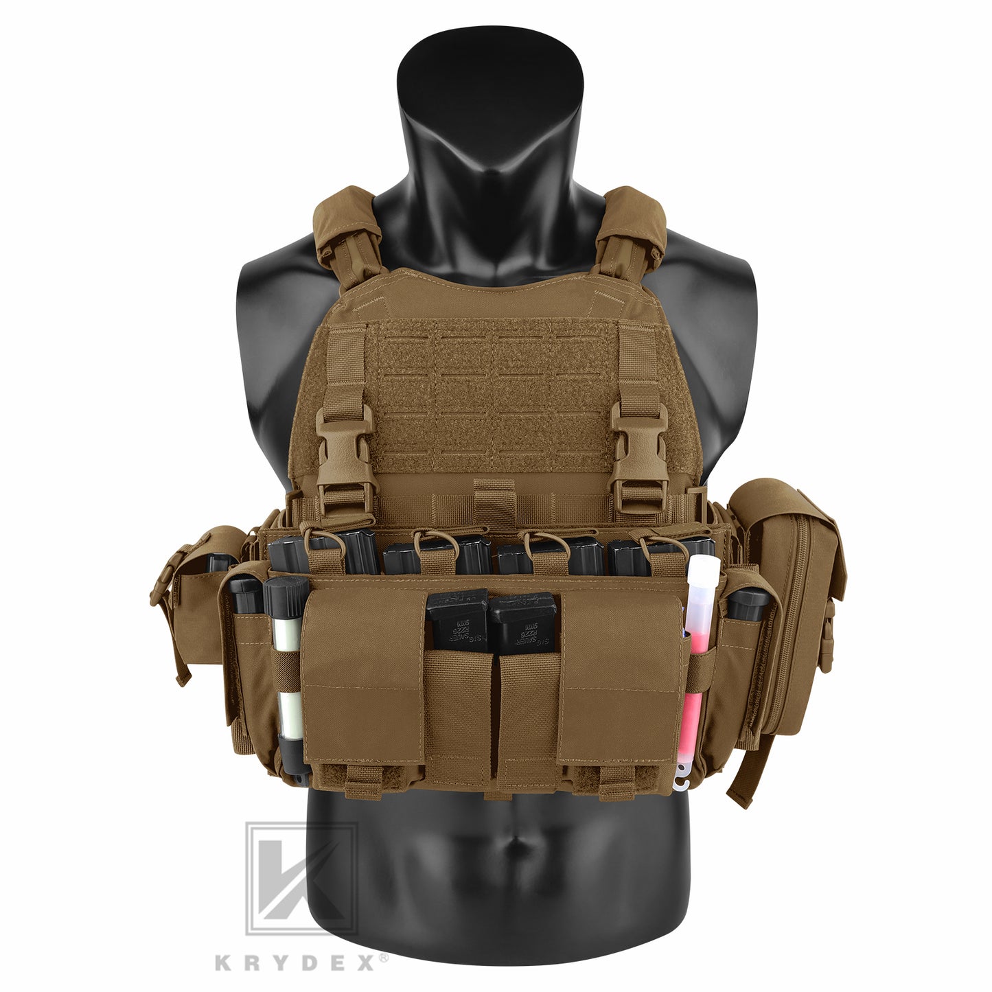 KRYDEX Tactical SCARAB Plate Carrier Heavy Duty Modular MOLLE Vest + MF IV Placard 556 & 9mm Magazine Pouch