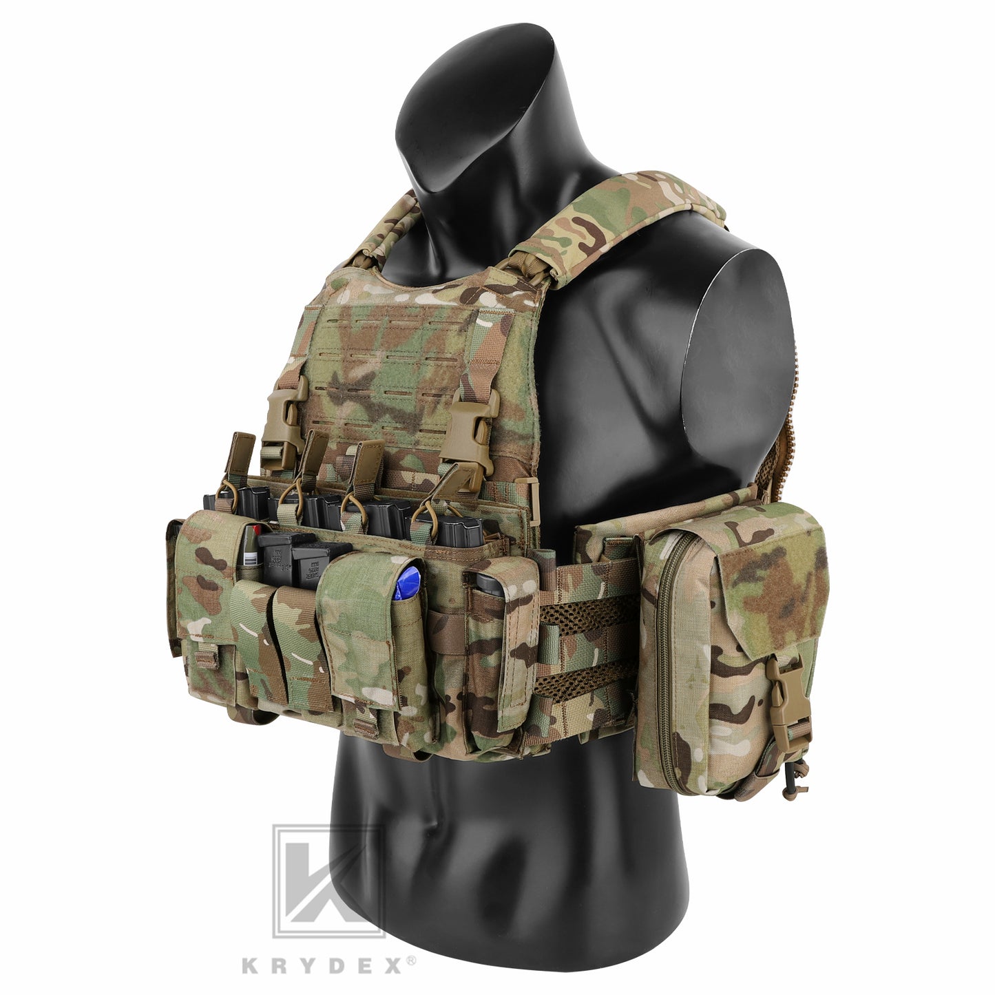 KRYDEX Tactical SCARAB Plate Carrier Heavy Duty Modular MOLLE Vest + MF IV Placard 556 & 9mm Magazine Pouch
