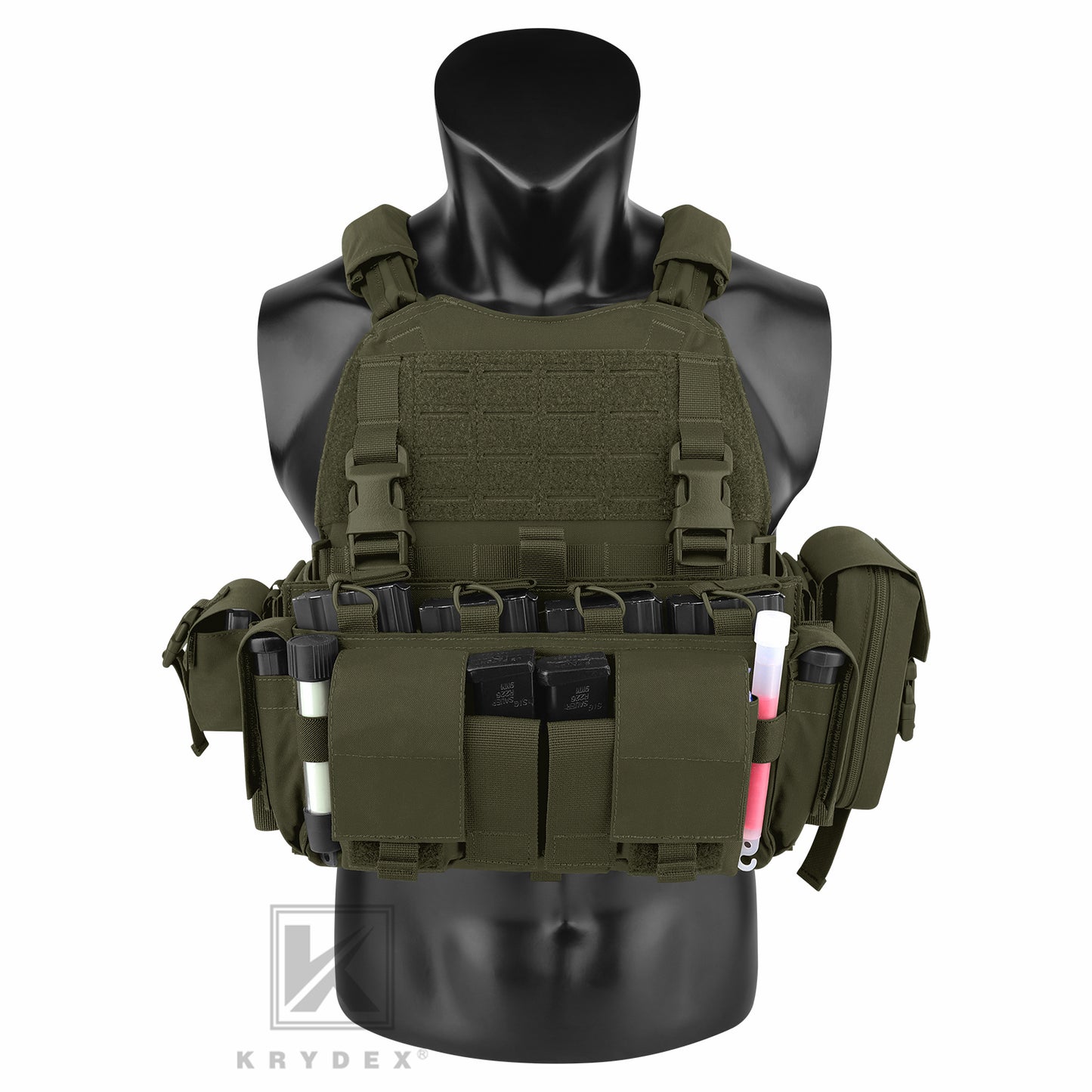 KRYDEX Tactical SCARAB Plate Carrier Heavy Duty Modular MOLLE Vest + MF IV Placard 556 & 9mm Magazine Pouch