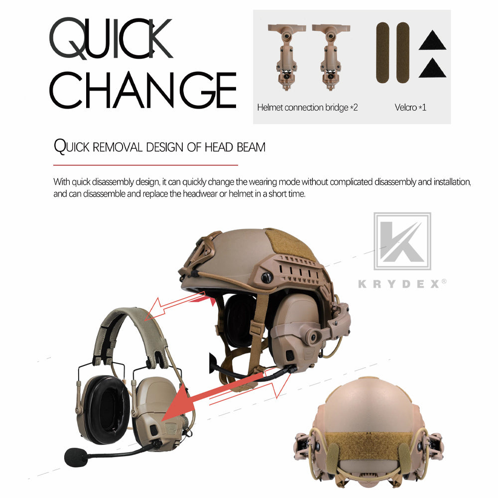 KRYDEX FCS AMP Tactical Headset Communication Noise Reduction Gear V20 V60 PTT