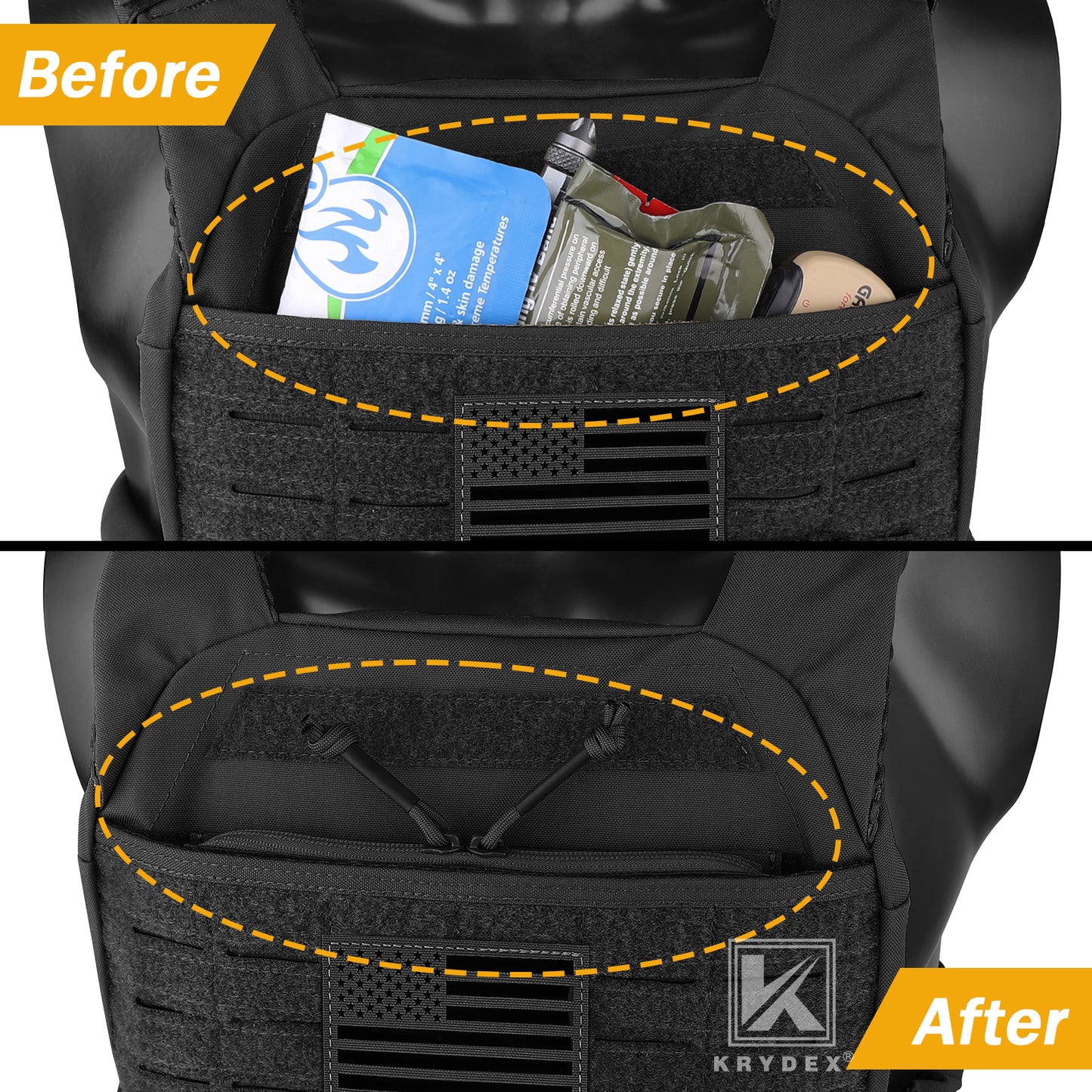 Krydex Tactical Vest Admin Pocket Zipper Insert Chest Full Two Way Zip For 511 Trainer Vest CPC Carrier