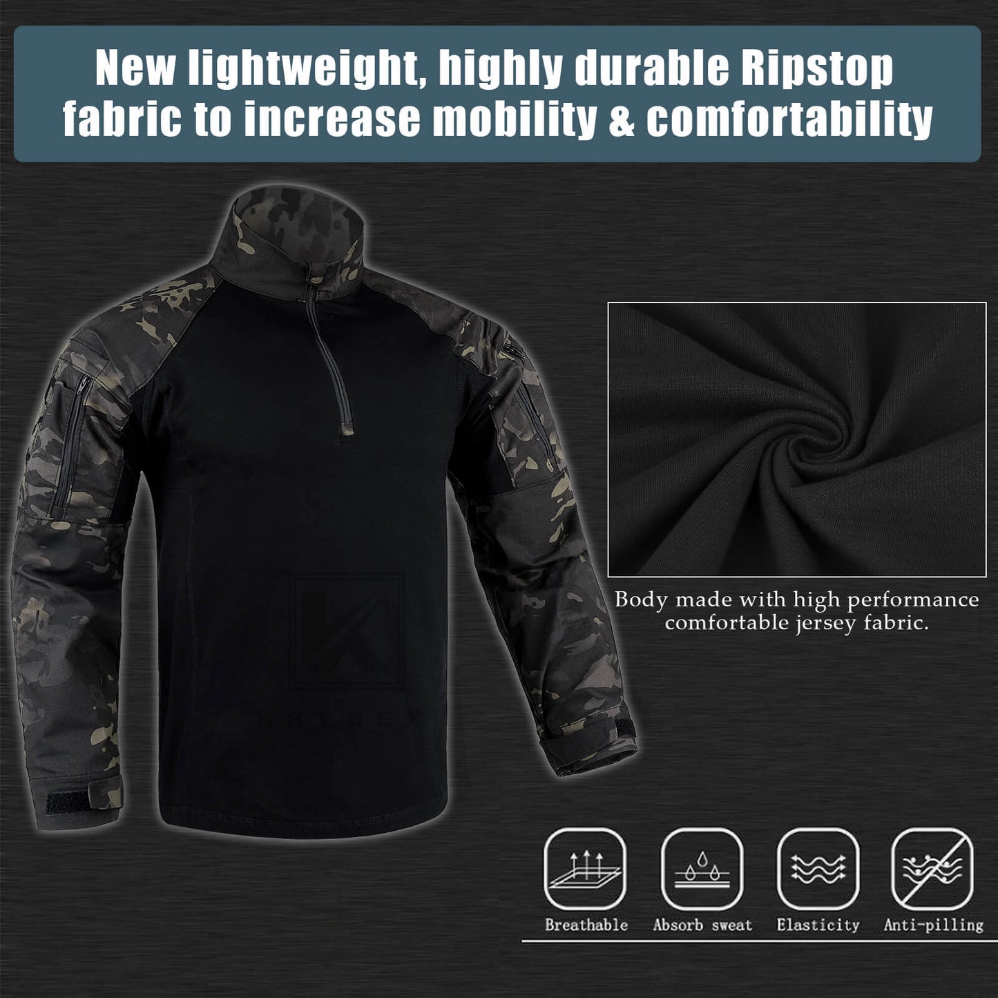 Krydex Tactical Men’s Combat Shirts with Elbow Pads Uniform
