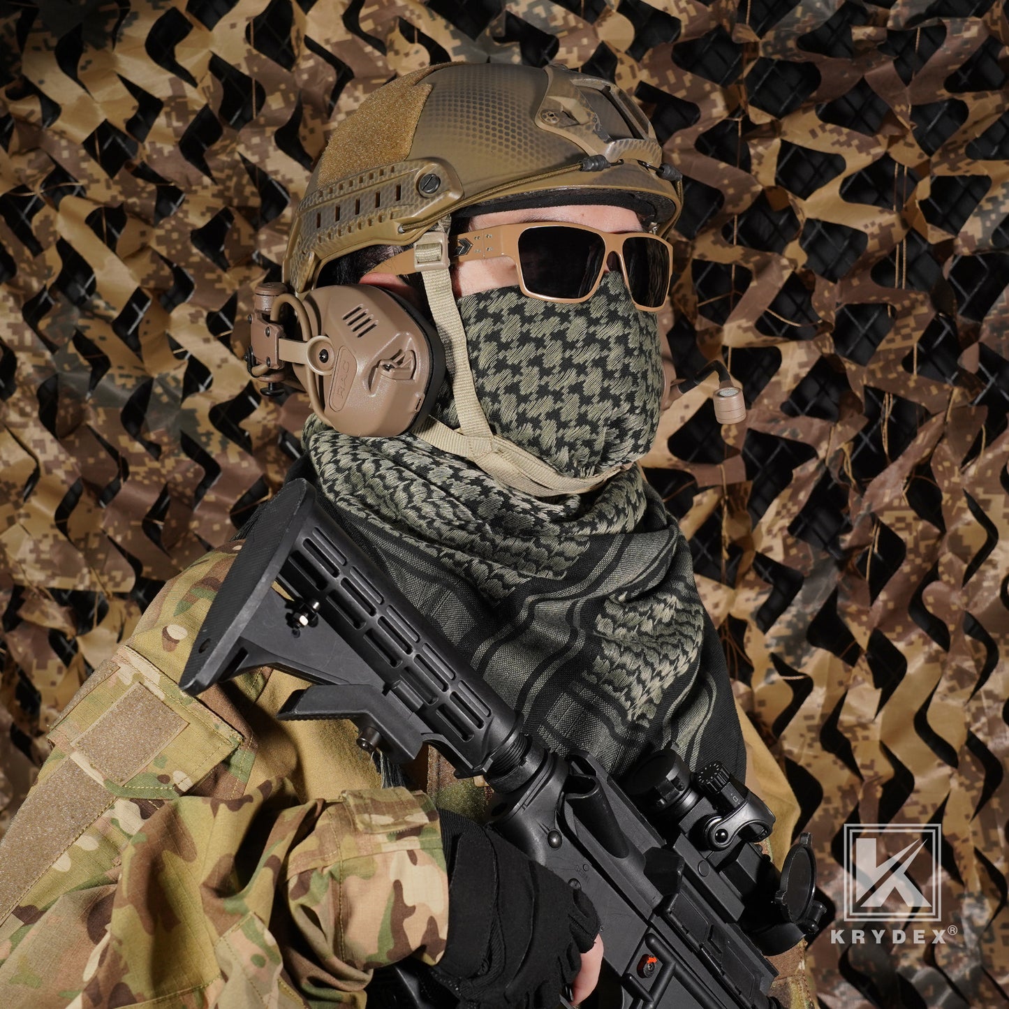 Krydex Tactical Scarf Headwrap Facecover Cotton Shemagh Breathable Balaclava Face Mask Neck Gaiter 43” x 43”