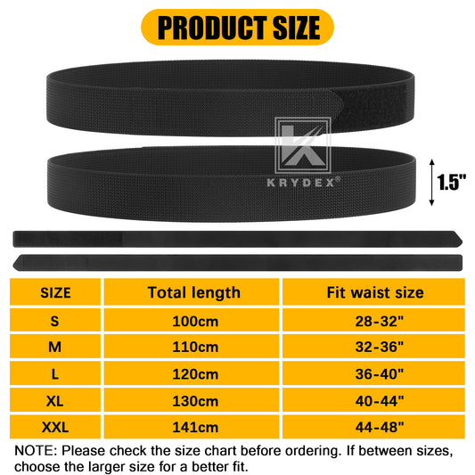 Krydex Buckleless Duty Belt No-Scratch Nylon Belt 1.5" No Metal Buckle Belt w/Hook & Loop Closure Adjustable for Work Travel Mechanic Driver