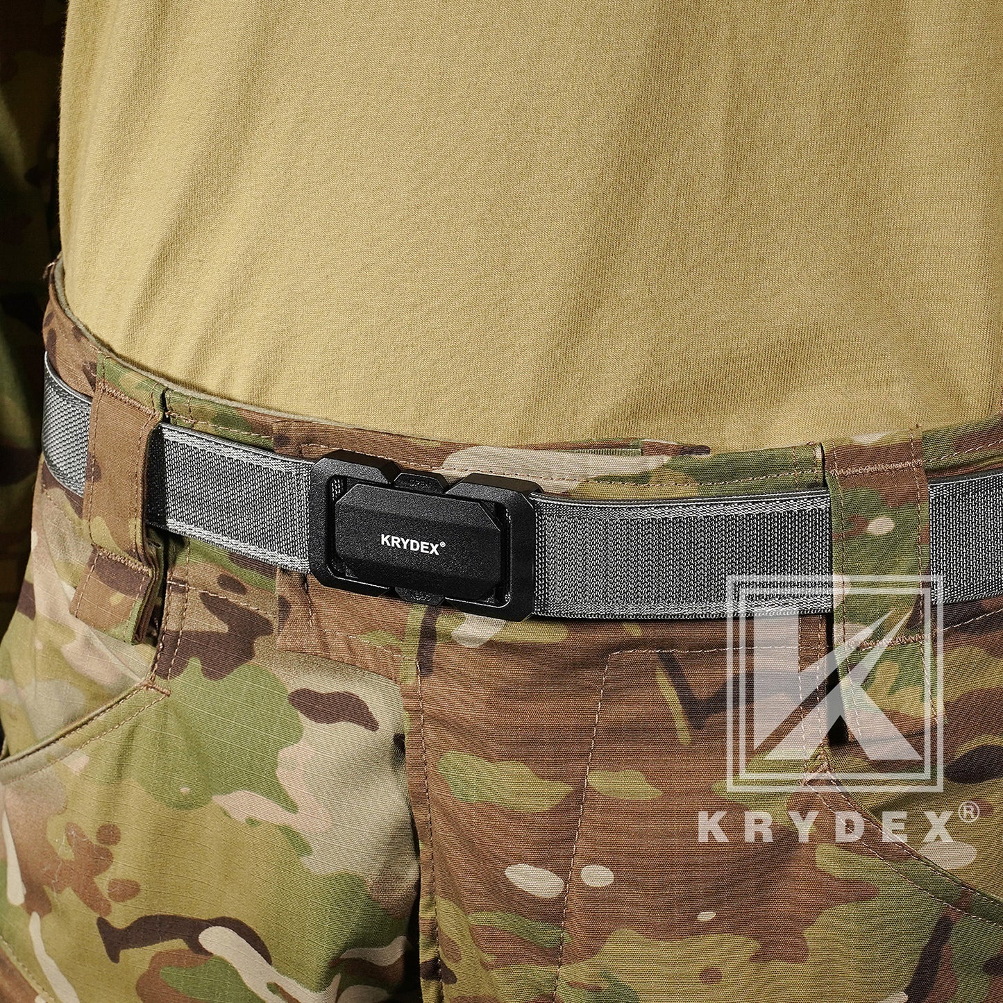Krydex Tactical Belt Slim Profile Buckle Stretch Nylon Rigger Belt with Quick Release Buckle Heavy Duty for Work EDC Outdoor Duty Belt Jeans Chino Belt