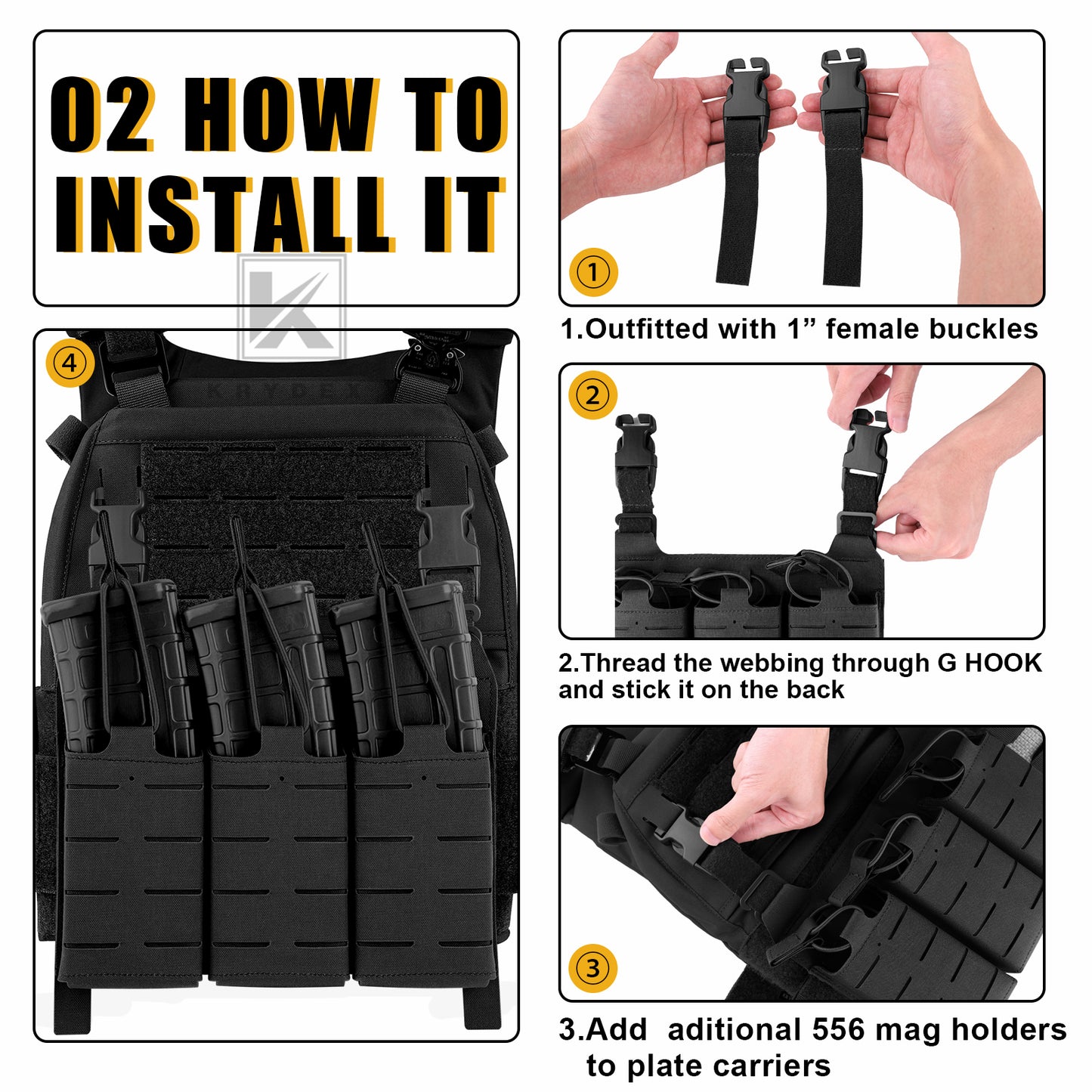 Krydex Tactical KTAR Front Flap 5.56 Triple Magazine Pouch for Tactical Vest Plate Carrier