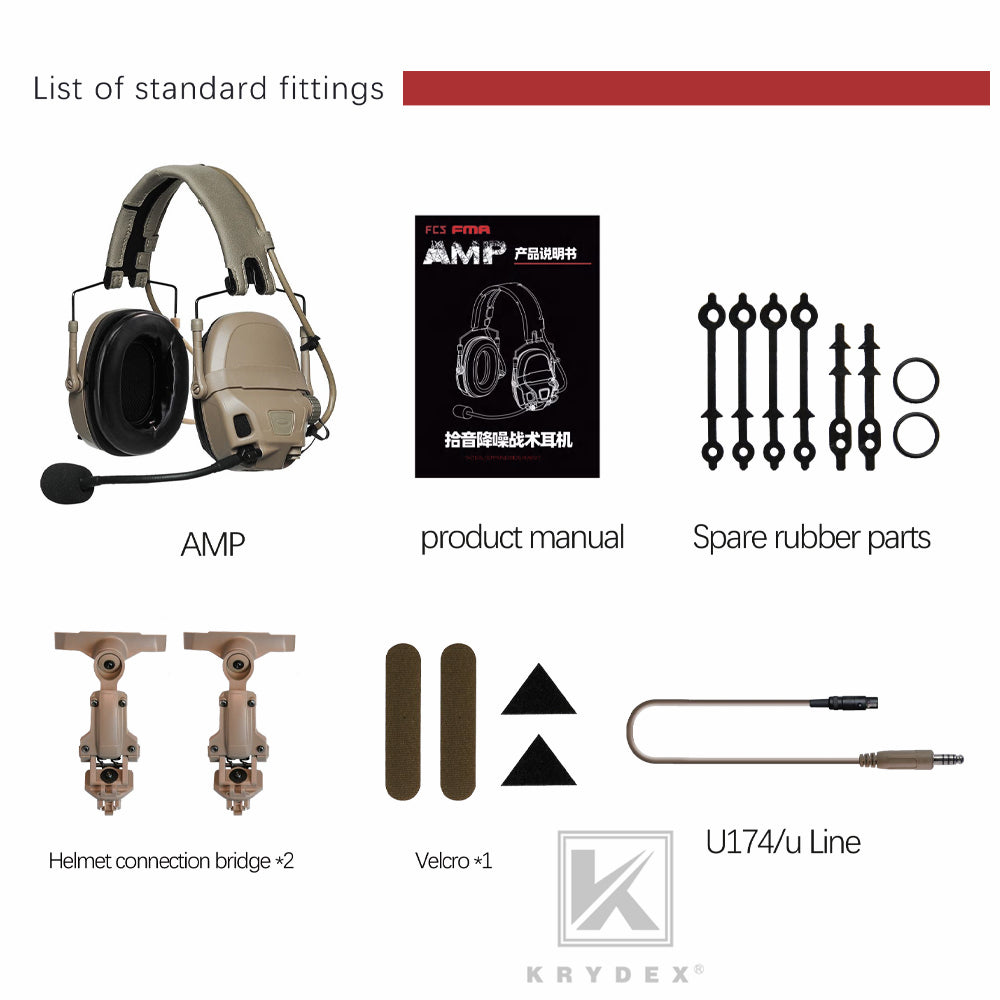 KRYDEX FCS AMP Tactical Headset Communication Noise Reduction Gear V20 V60 PTT