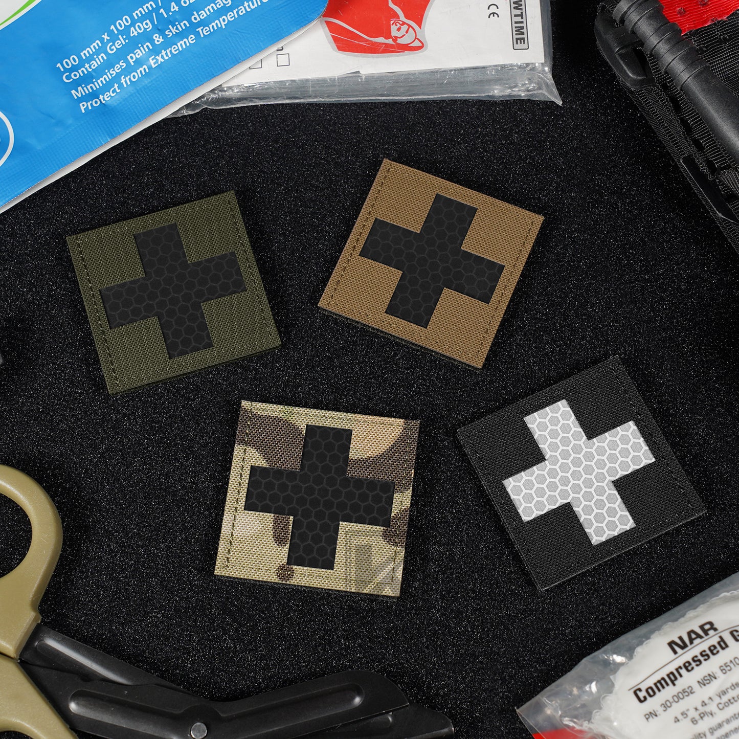 Krydex 2pcs Medical Cross Patches First Aid MED Badge Emergency IFAK Trauma Reflective Patch 2x2 In.