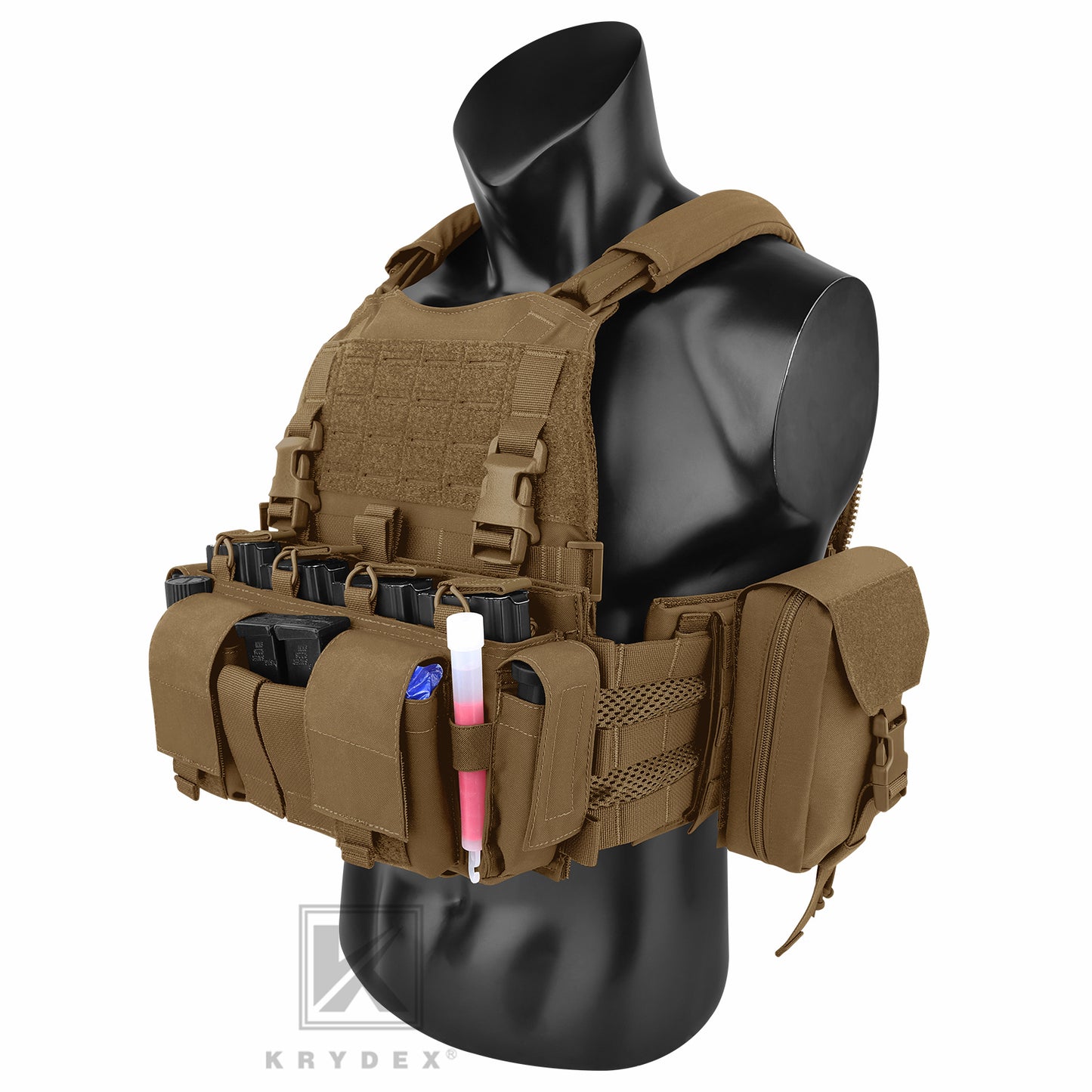 KRYDEX Tactical SCARAB Plate Carrier Heavy Duty Modular MOLLE Vest + MF IV Placard 556 & 9mm Magazine Pouch