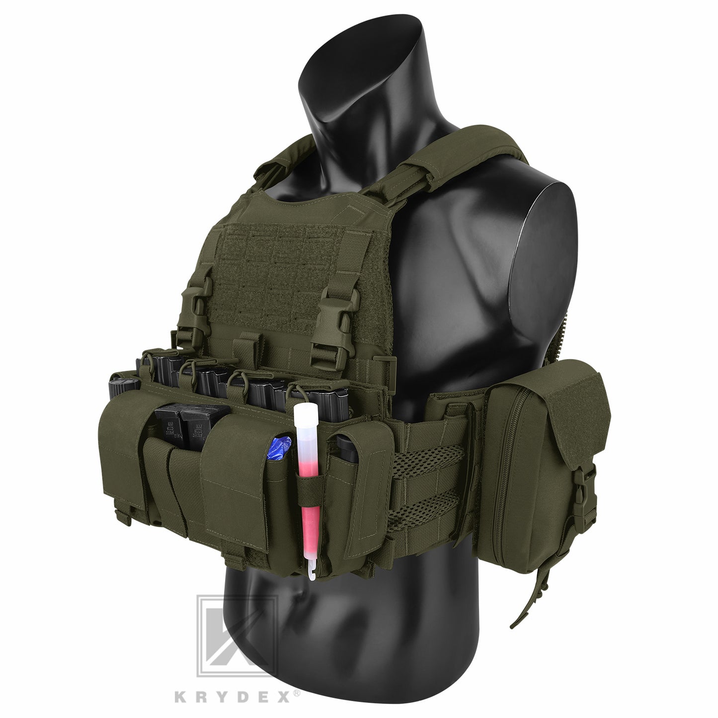 KRYDEX Tactical SCARAB Plate Carrier Heavy Duty Modular MOLLE Vest + MF IV Placard 556 & 9mm Magazine Pouch