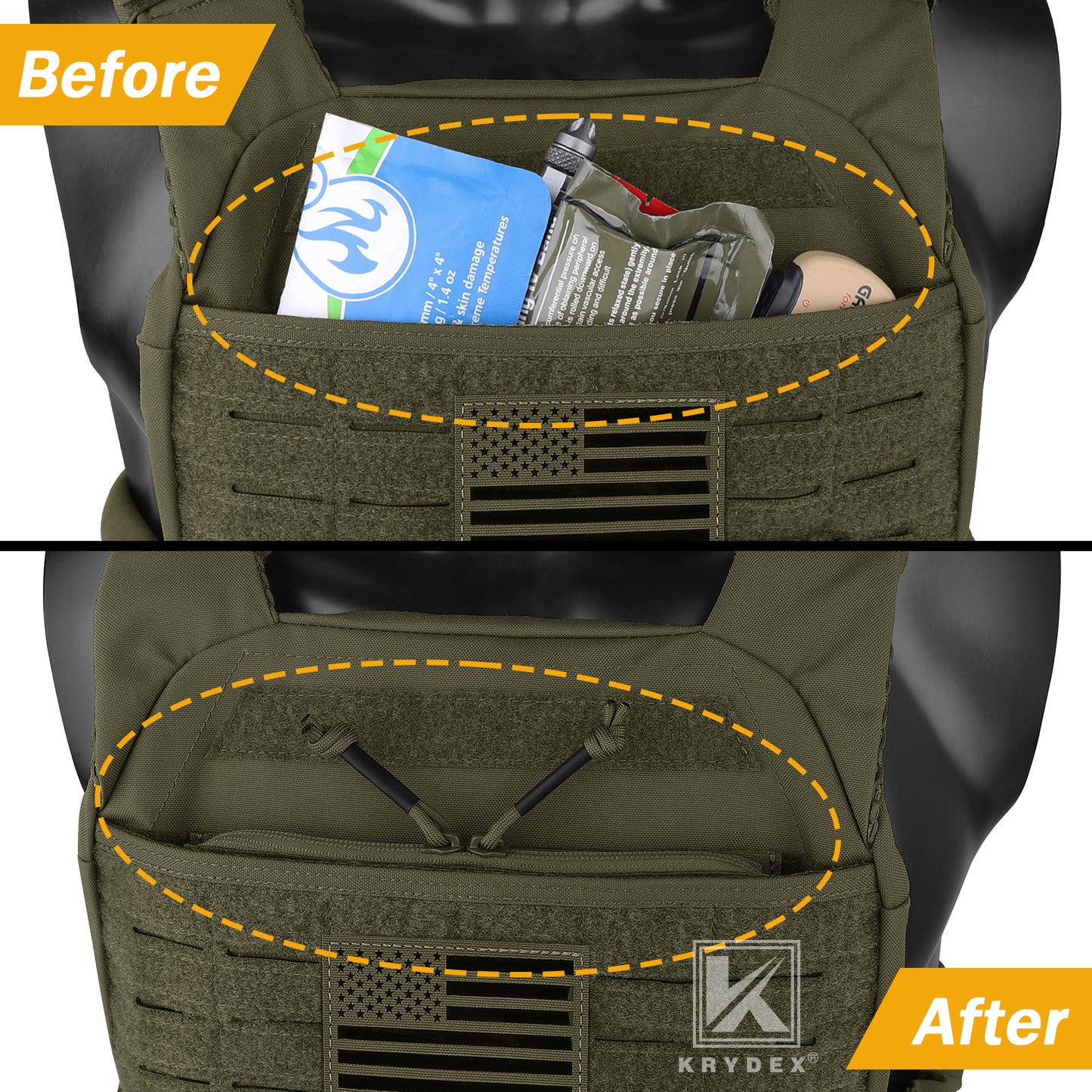 Krydex Tactical Vest Admin Pocket Zipper Insert Chest Full Two Way Zip For 511 Trainer Vest CPC Carrier