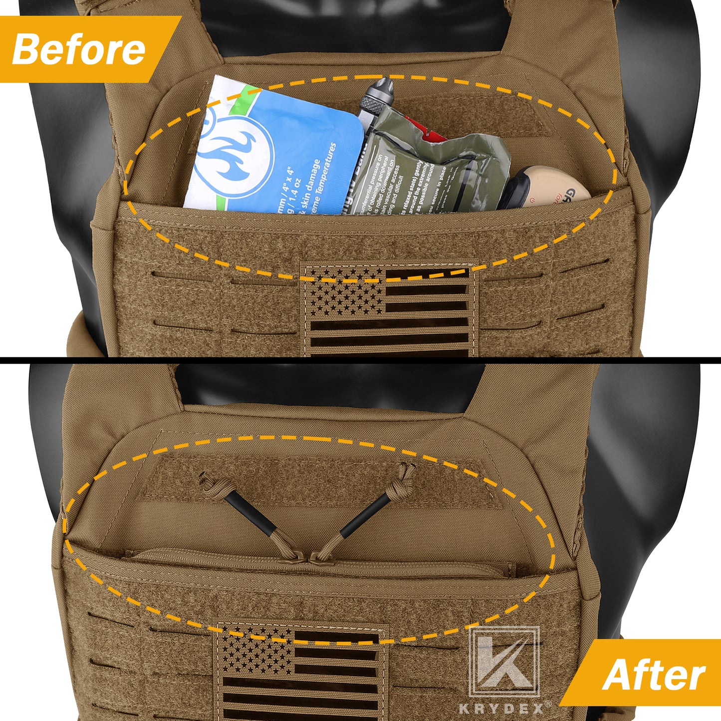 Krydex Tactical Vest Admin Pocket Zipper Insert Chest Full Two Way Zip For 511 Trainer Vest CPC Carrier