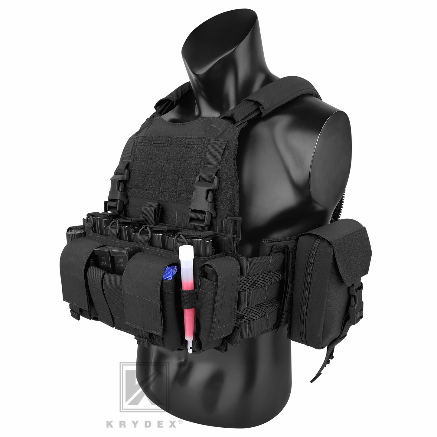 KRYDEX Tactical SCARAB Plate Carrier Heavy Duty Modular MOLLE Vest + MF IV Placard 556 & 9mm Magazine Pouch
