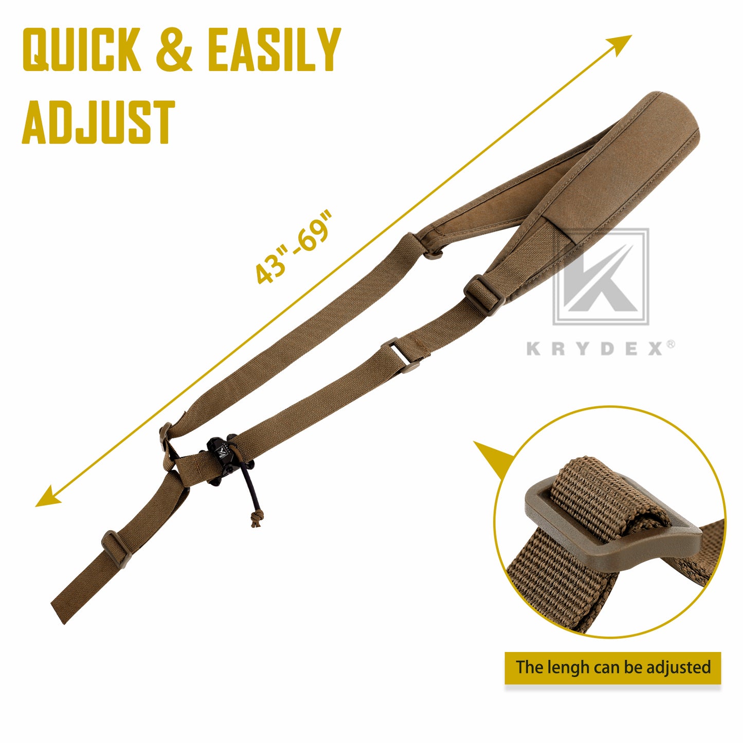KRYDEX Tactical Rifle Single Point Sling Padded Modular Sub Gun Shoulder Strap Slingster Rapid Adjust
