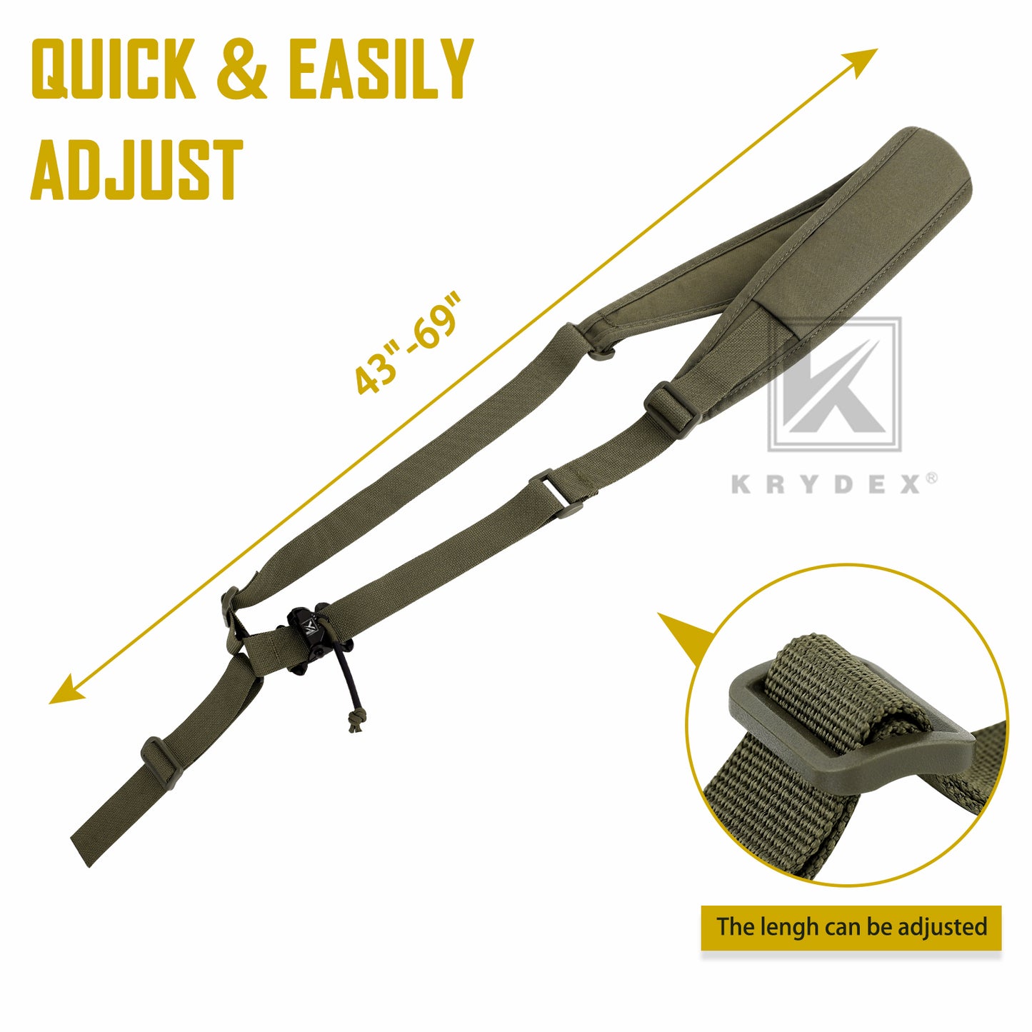 KRYDEX Tactical Rifle Single Point Sling Padded Modular Sub Gun Shoulder Strap Slingster Rapid Adjust