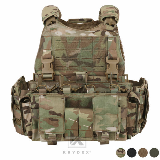 KRYDEX Tactical SCARAB Plate Carrier Heavy Duty Modular MOLLE Vest + MF IV Placard 556 & 9mm Magazine Pouch