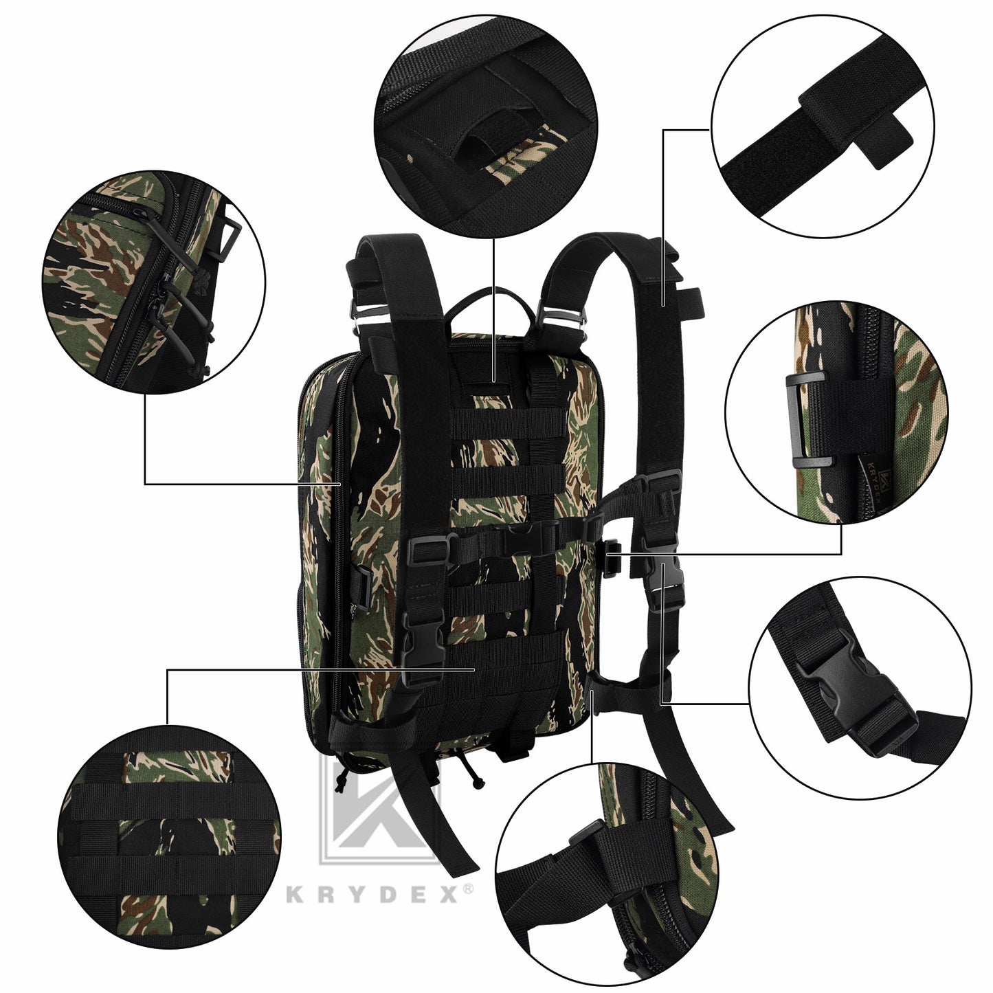 KRYDEX Tactical D3CR Chest Rig 5.56 7.62 Rifle Pistol Mag Pouch Placard Carrier with D3 Flatpack Tactical Backpack
