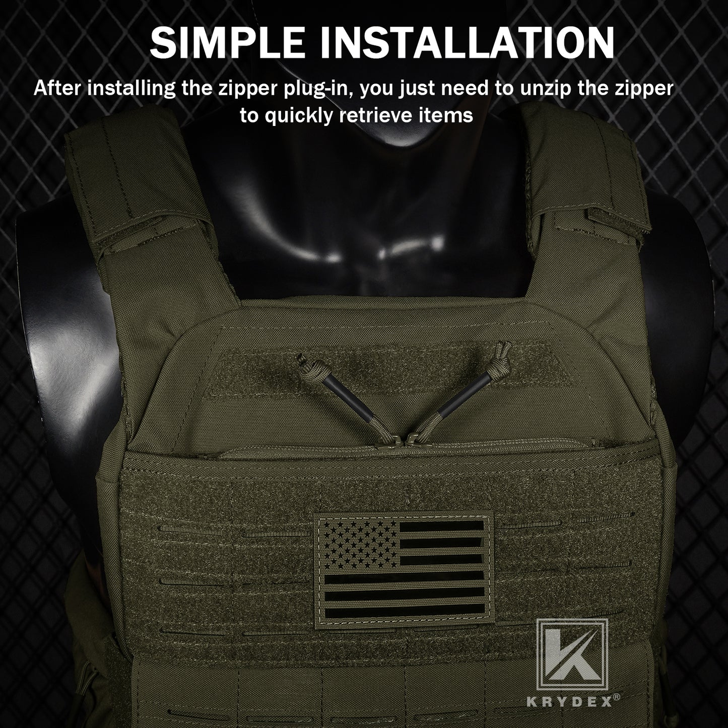 Krydex Tactical Vest Admin Pocket Zipper Insert Chest Full Two Way Zip For 511 Trainer Vest CPC Carrier