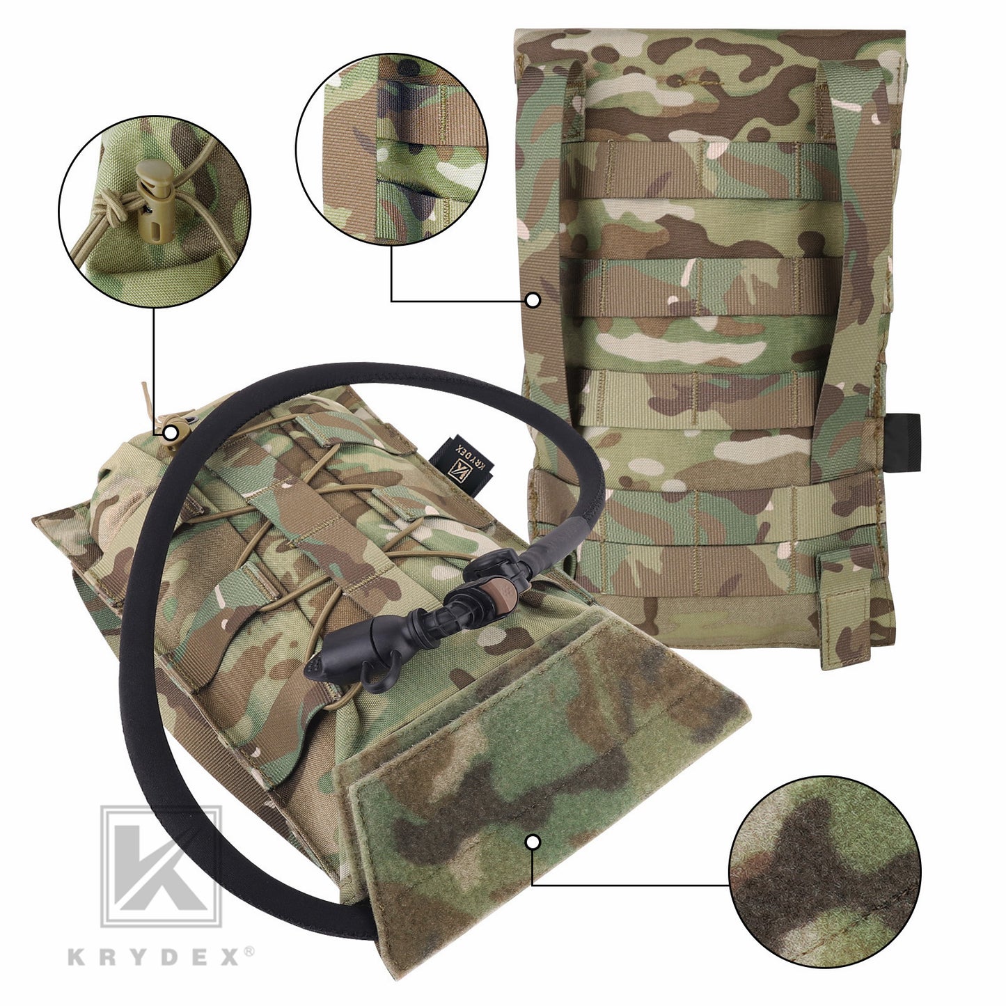 Krydex Tactical 50 oz Hydration Carrier MOLLE Pack Modular Water Bladder Pouch
