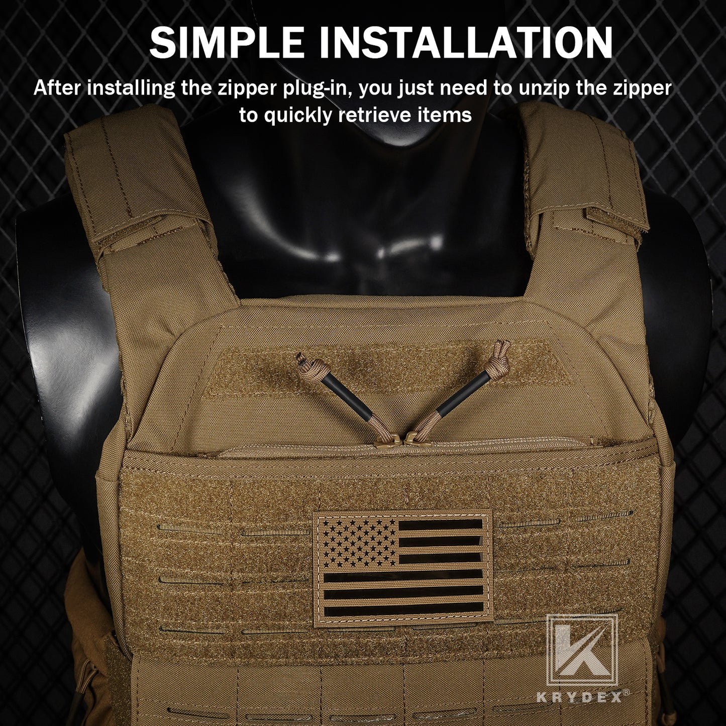 Krydex Tactical Vest Admin Pocket Zipper Insert Chest Full Two Way Zip For 511 Trainer Vest CPC Carrier