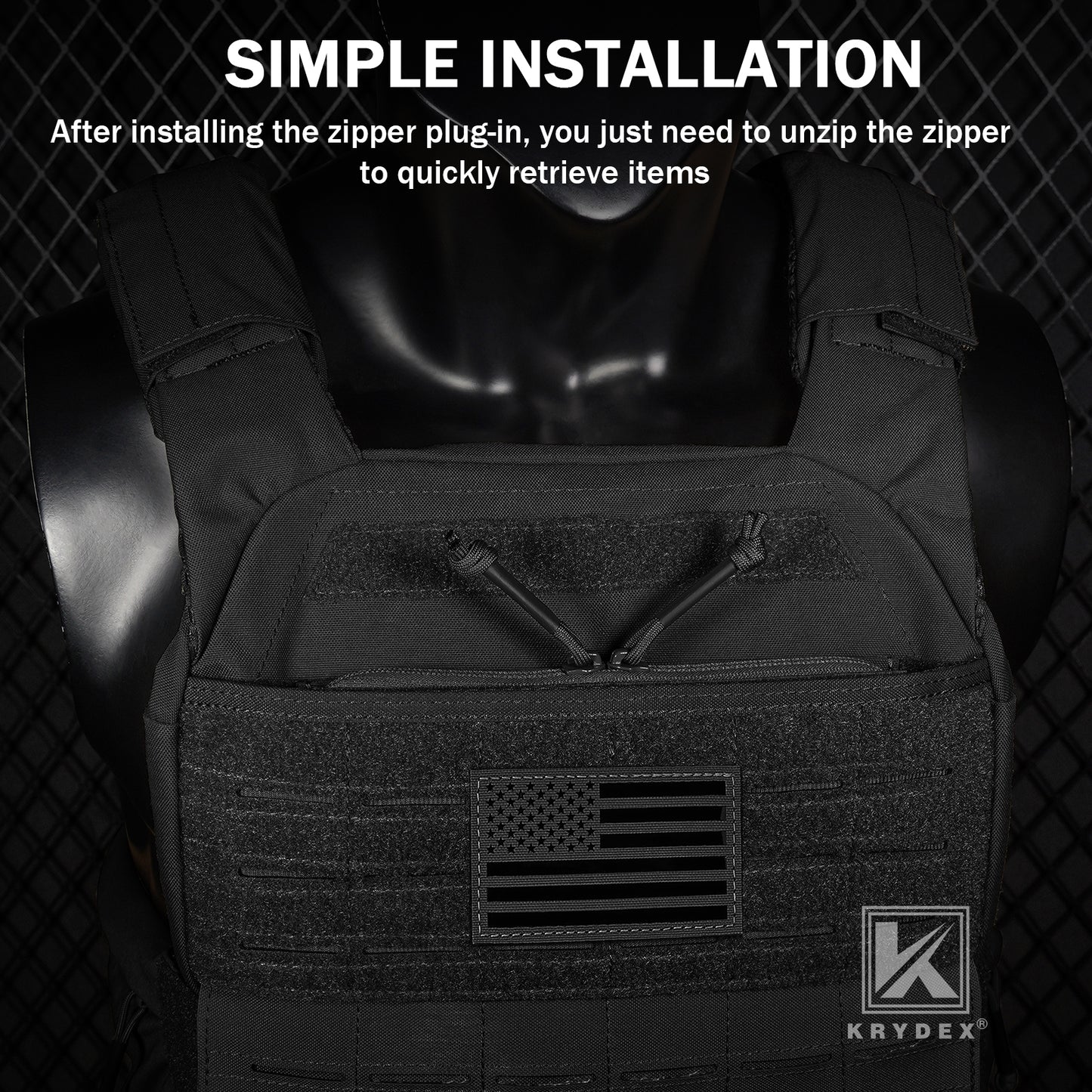 Krydex Tactical Vest Admin Pocket Zipper Insert Chest Full Two Way Zip For 511 Trainer Vest CPC Carrier
