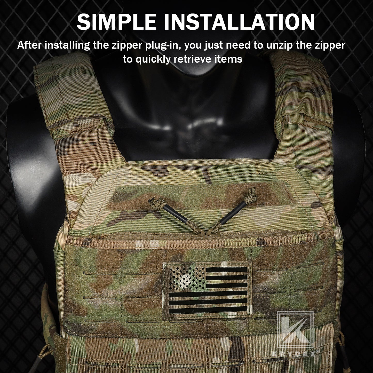 Krydex Tactical Vest Admin Pocket Zipper Insert Chest Full Two Way Zip For 511 Trainer Vest CPC Carrier