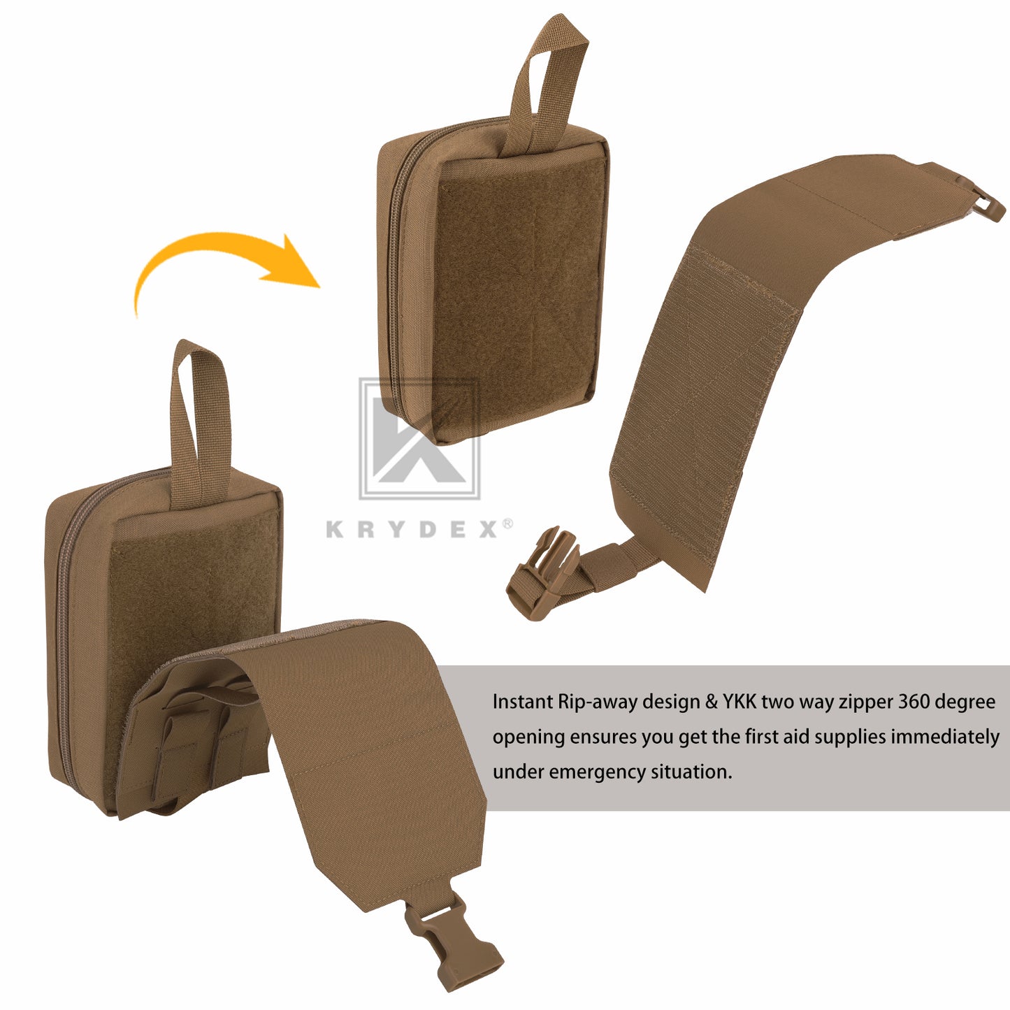 Krydex Tactical Rip Away Medical Pouch Tear Off First Aid IFAK Pouch Trauma Bag Molle & Belt Outdoor Emergency Survival Bag