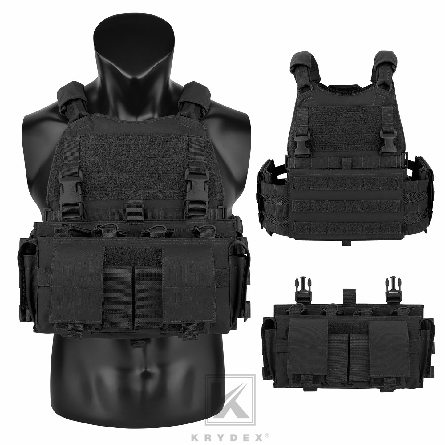 KRYDEX Tactical SCARAB Plate Carrier Heavy Duty Modular MOLLE Vest + MF IV Placard 556 & 9mm Magazine Pouch