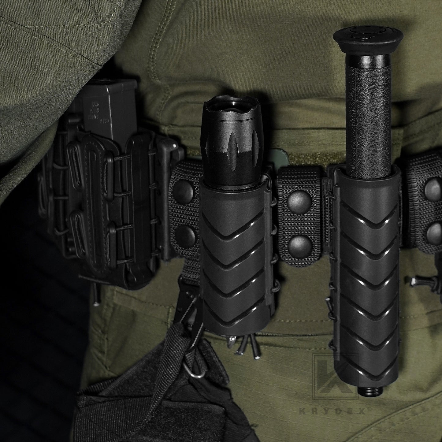 Krydex Flashlight Holder Rigid Torch Holster Tactical Light Carry Case Pouch 360 Rotating Police Duty Belt