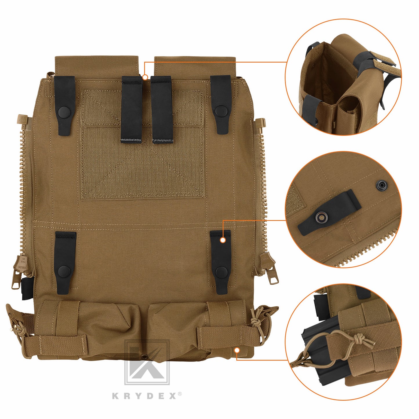KRYDEX Tactical Modular Zip On Backpack for CPC NCPC JPC 2.0 AVS Vest Zipper Molle Back Panel