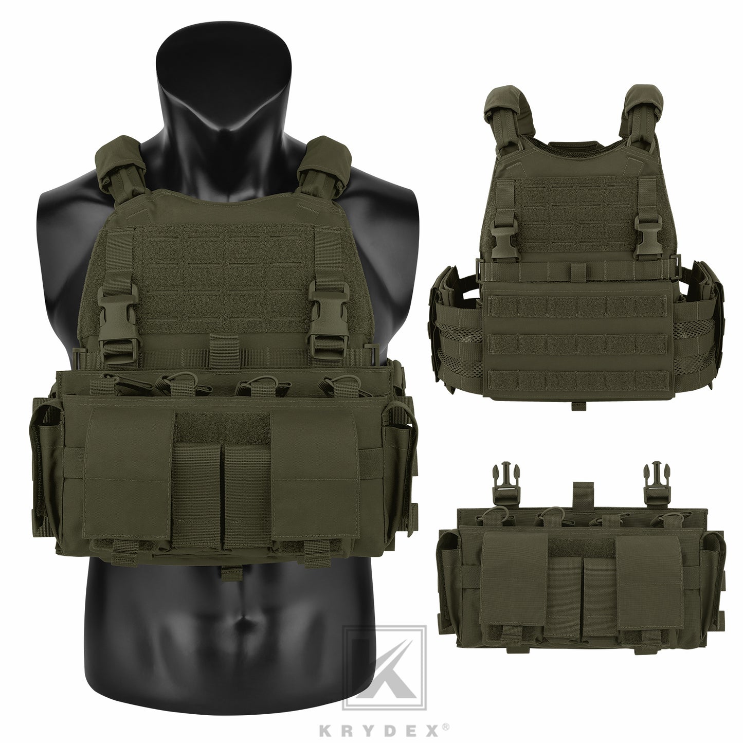 KRYDEX Tactical SCARAB Plate Carrier Heavy Duty Modular MOLLE Vest + MF IV Placard 556 & 9mm Magazine Pouch