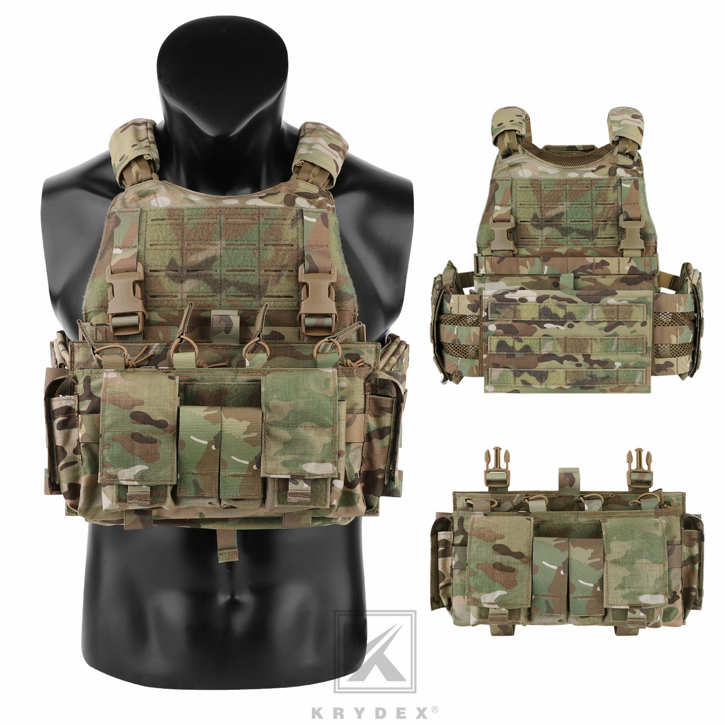 KRYDEX Tactical SCARAB Plate Carrier Heavy Duty Modular MOLLE Vest + MF IV Placard 556 & 9mm Magazine Pouch