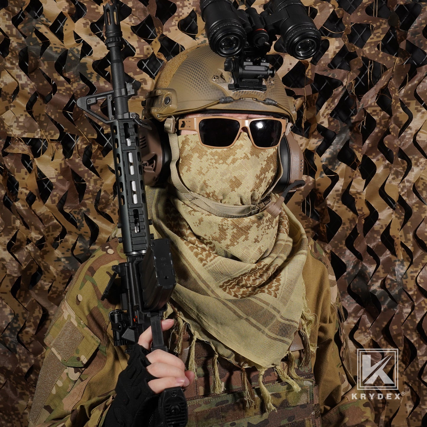 Krydex Tactical Scarf Headwrap Facecover Cotton Shemagh Breathable Balaclava Face Mask Neck Gaiter 43” x 43”