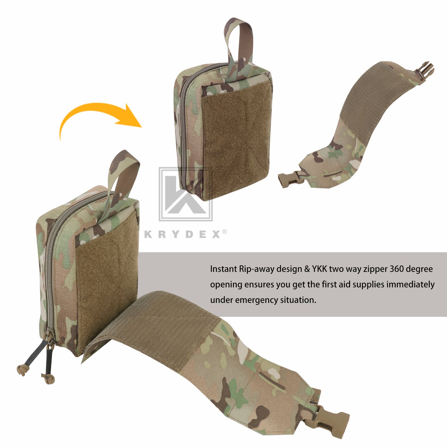 Krydex Tactical Rip Away Medical Pouch Tear Off First Aid IFAK Pouch Trauma Bag Molle & Belt Outdoor Emergency Survival Bag