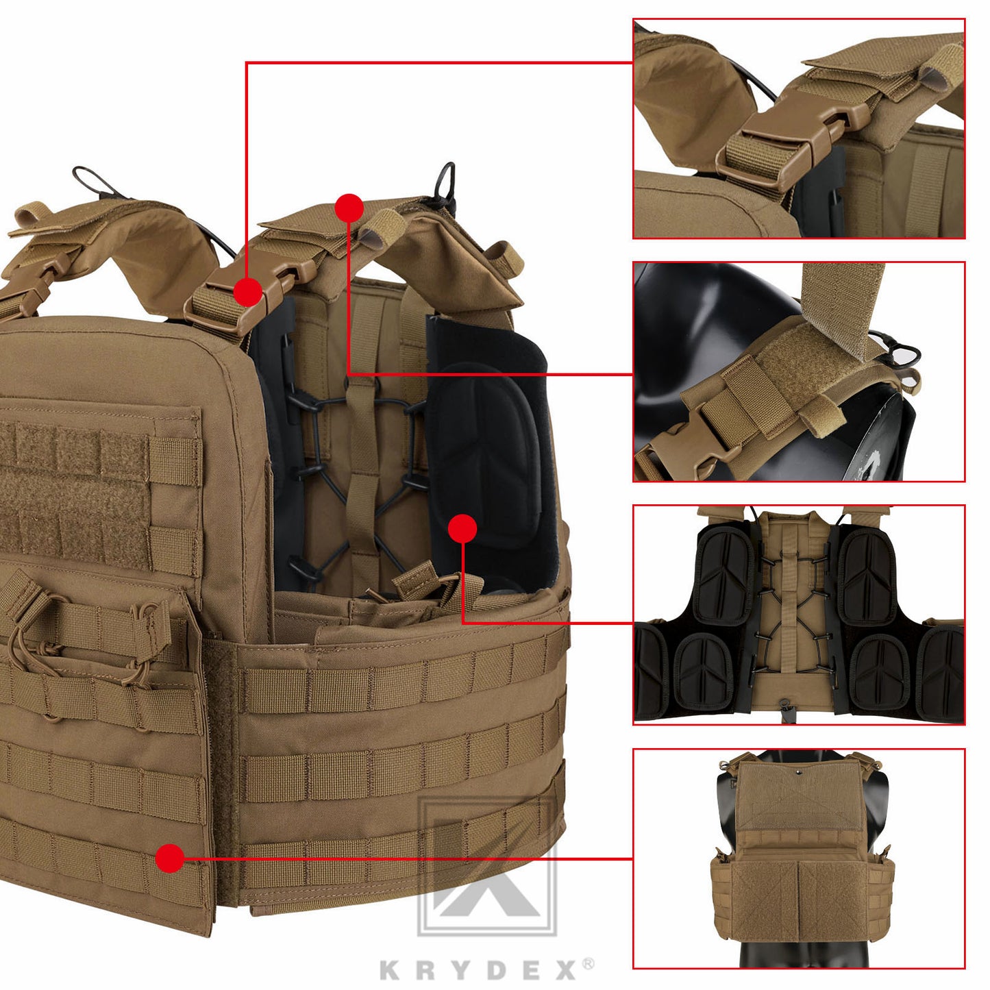KRYDEX Tactical Plate Carrier Heavy Duty Modular MOLLE Vest