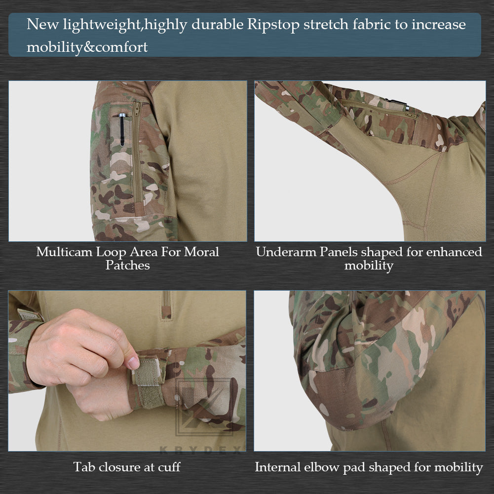 Krydex Tactical Men’s Combat Shirts with Elbow Pads Uniform