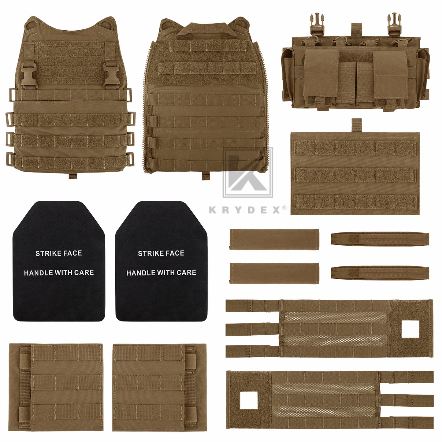 KRYDEX Tactical SCARAB Plate Carrier Heavy Duty Modular MOLLE Vest + MF IV Placard 556 & 9mm Magazine Pouch