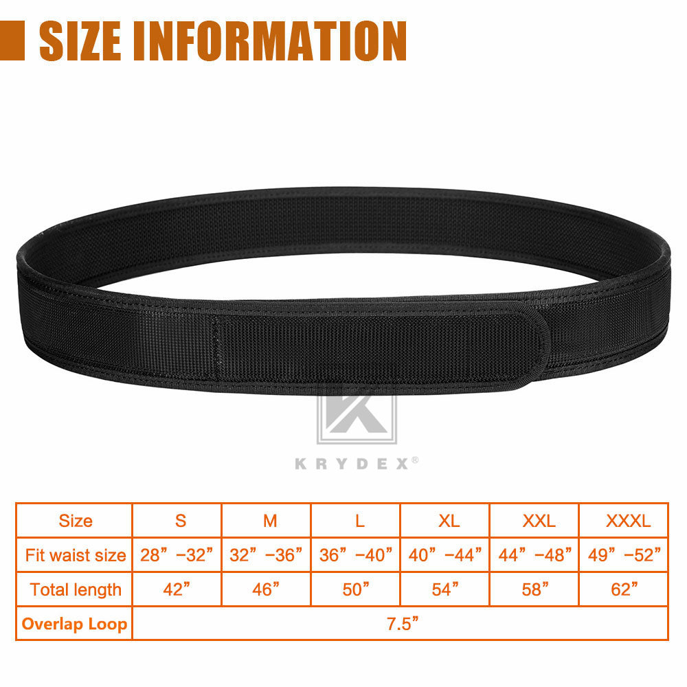 Krydex Tactical Inner Belt Injection Hook Liner Duty Belt 1.5” Black 3.8cm Large Size